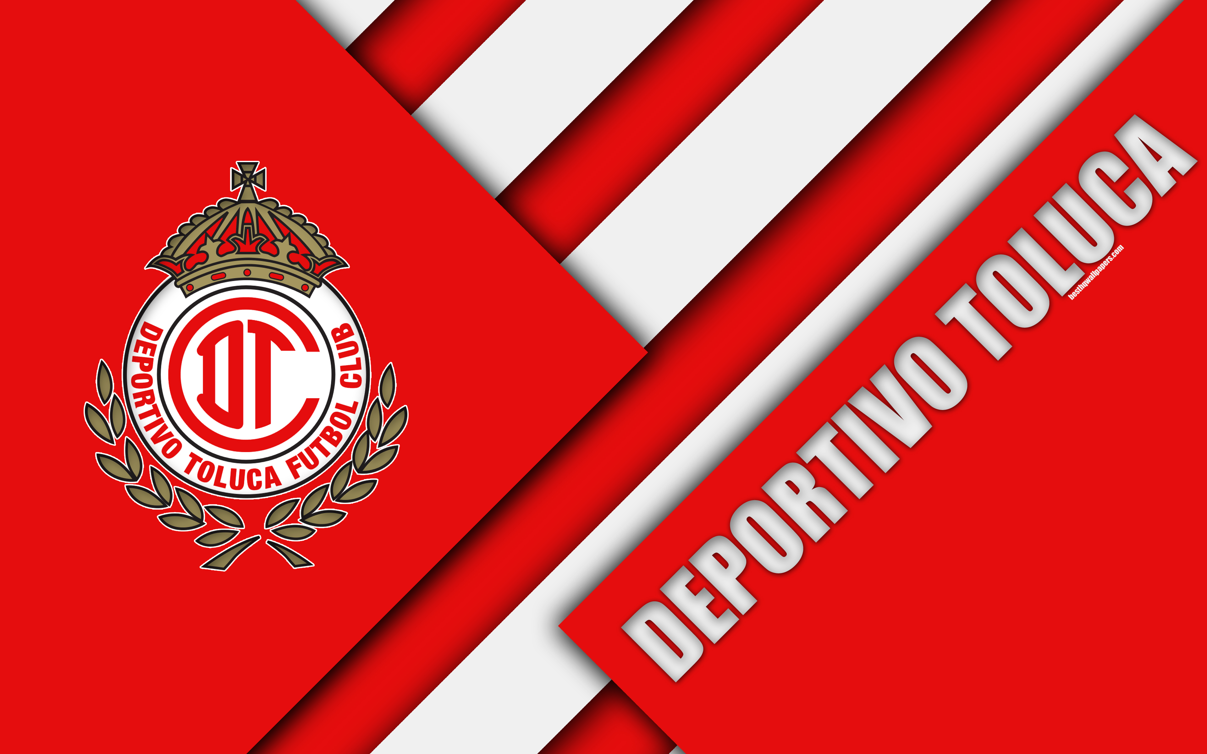 3840x2400 Download wallpaper Deportivo Toluca FC, 4k, Mexican Football Club, material design, logo, red white abstraction, Toluca de Lerdo, Mexico, Primera Division, Liga MX for desktop with resolution. High Quality HD picture, Desktop