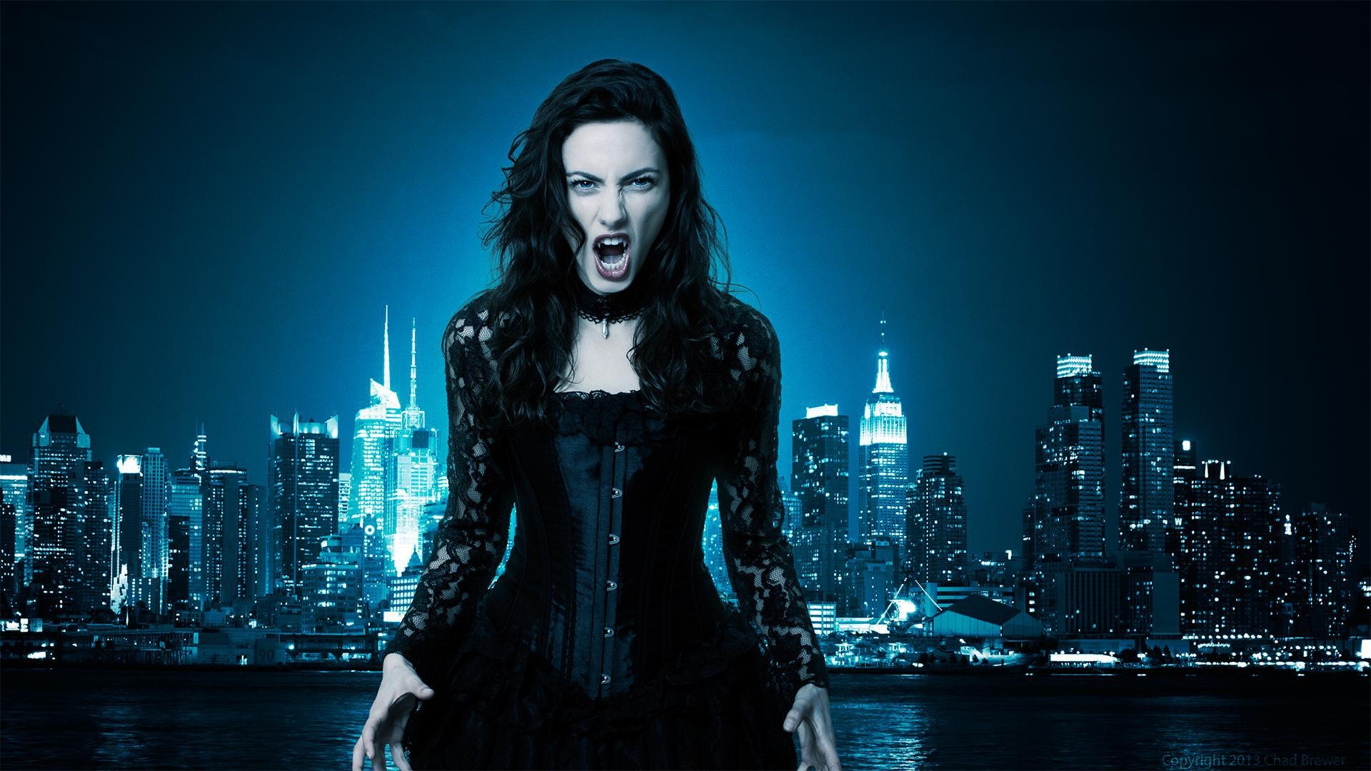 1920x1080 Vampire girl on the background of the city wallpaper and image, picture, photo, Desktop