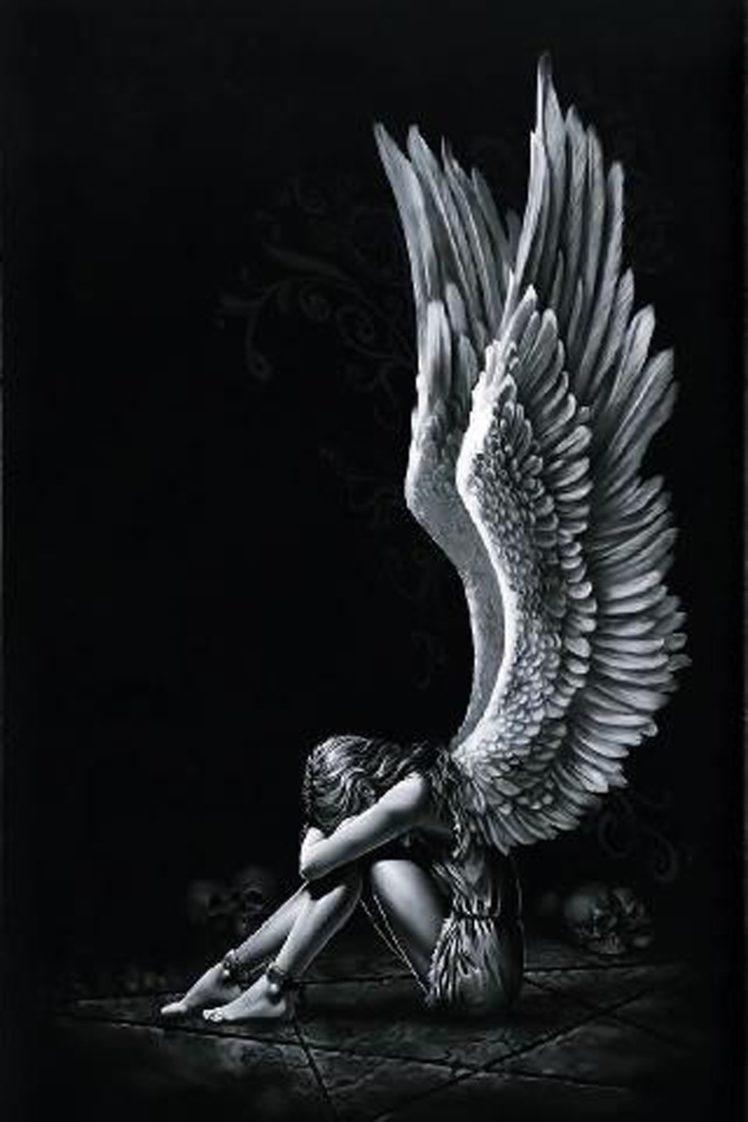 750x1130 angel, Girl, Wings, Fantasy, Alone, Light, Black, White Wallpaper HD / Desktop and Mobile Background, Phone