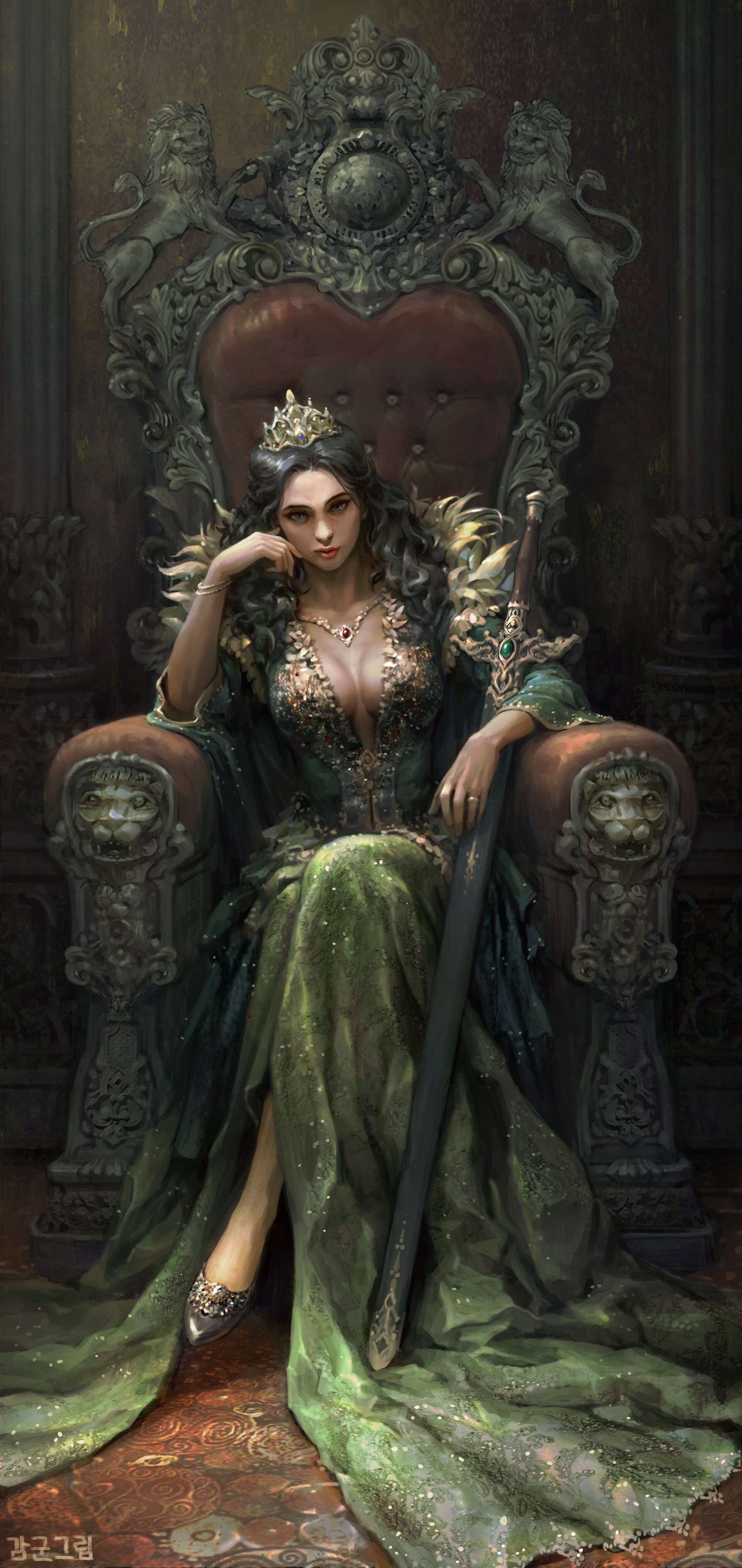 1920x4060 Artwork Fantasy Art Fantasy Girl Sword Throne Queen Royalty Digital Art Wallpaper:, Phone