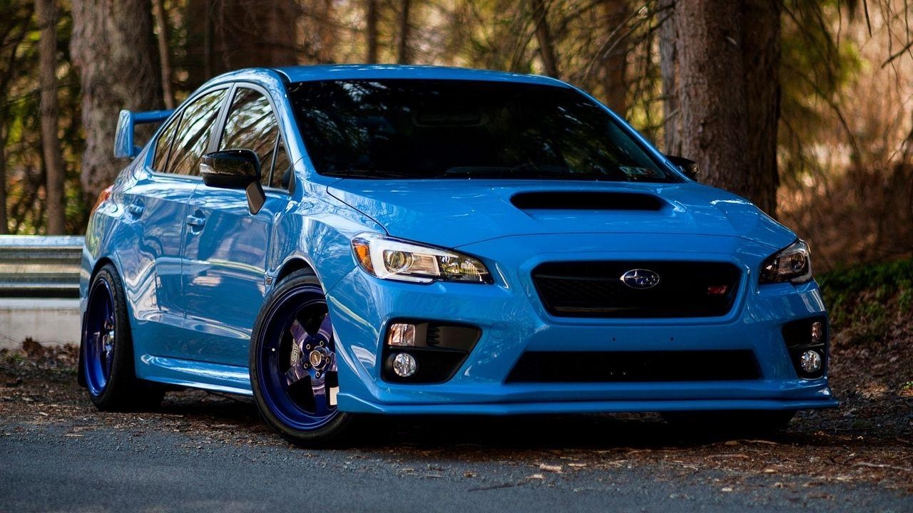 1280x720 Download wallpaper  subaru, wrx, sti, blue, front view HD, Desktop