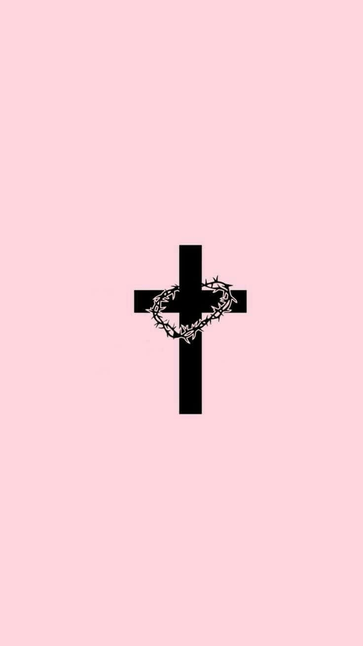 740x1310 Download A Cross With Chains On A Pink Background Wallpaper, Phone