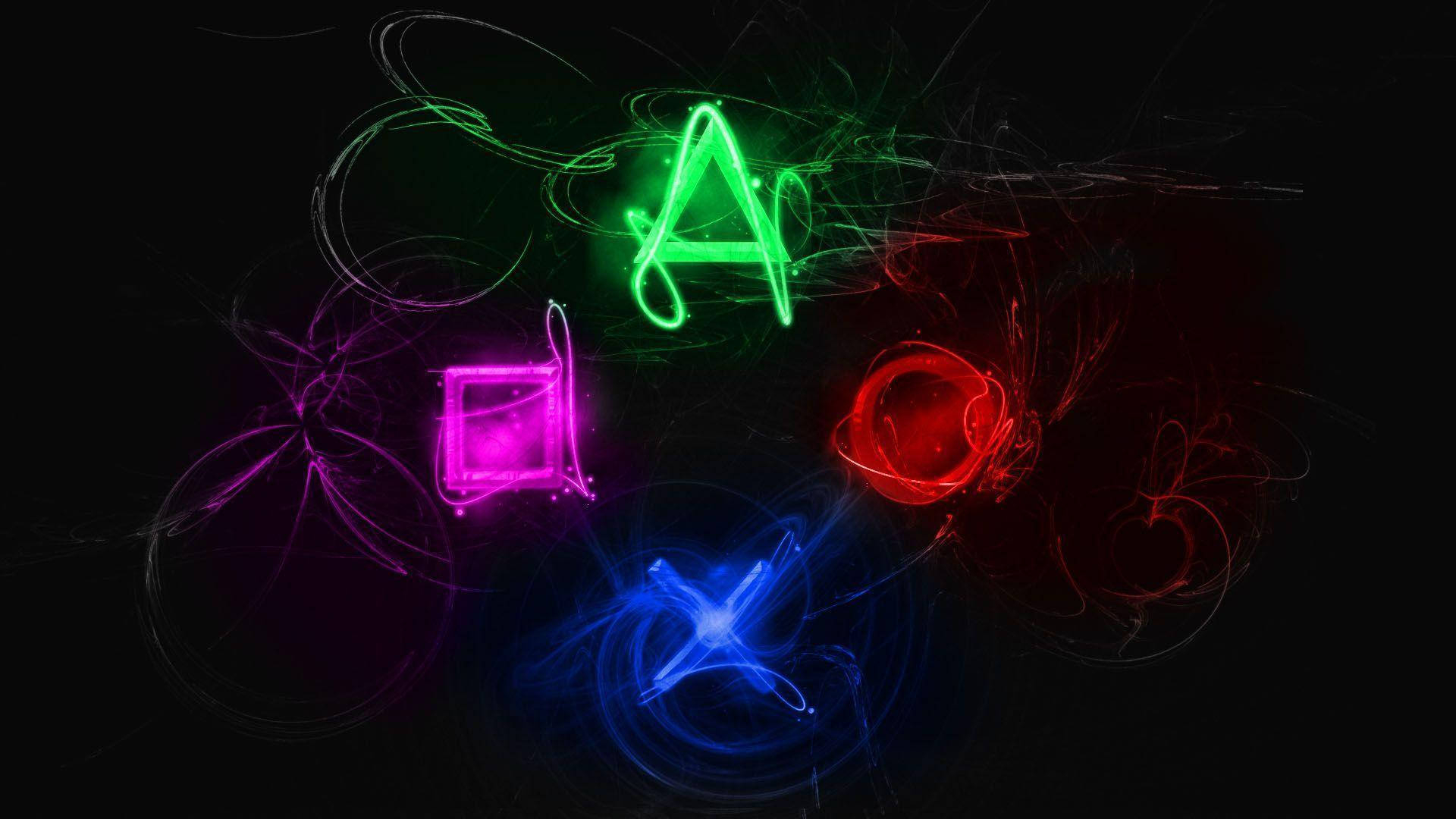 1920x1080 Download Psp Controller Button Symbols Neon Aesthetic Wallpaper, Desktop