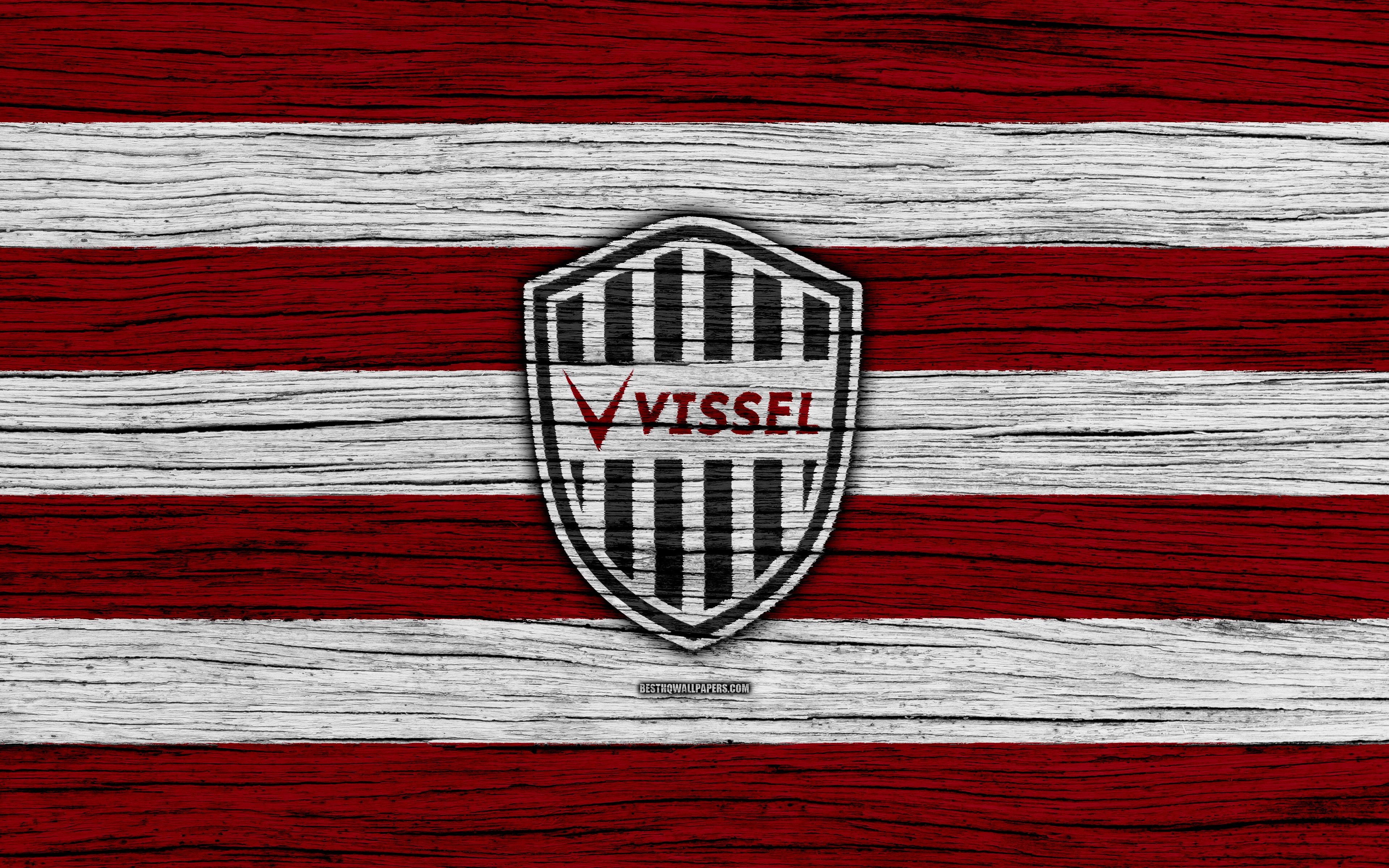 3840x2400 Download Wallpaper Vissel Kobe, 4k, Emblem, J League, Wooden, Desktop