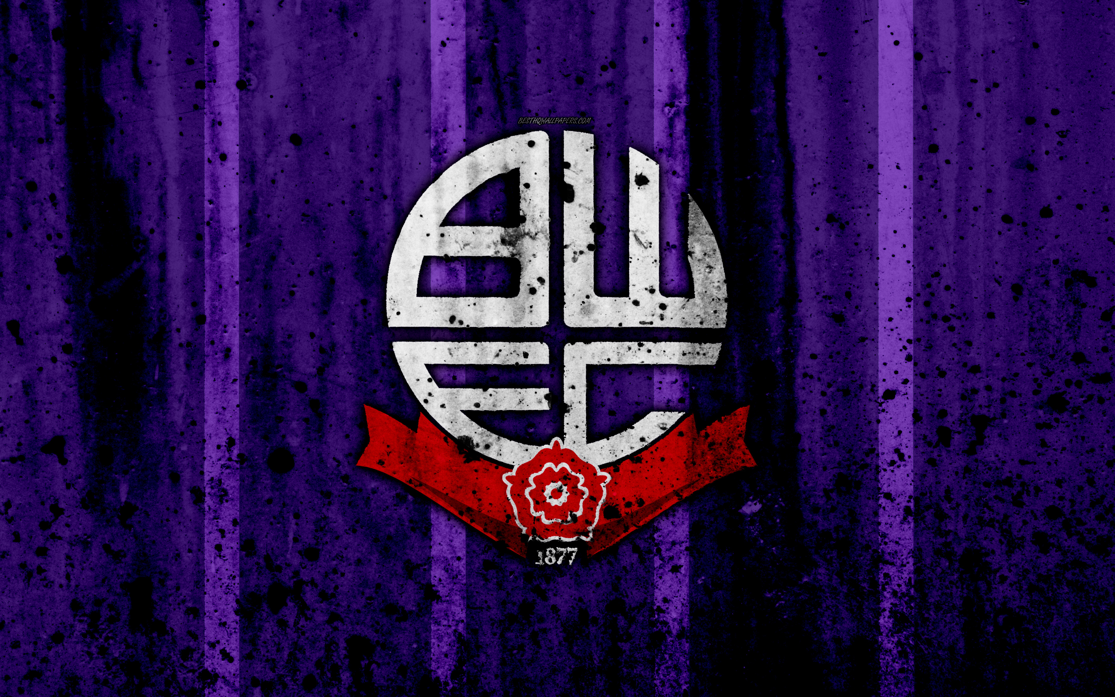 3840x2400 Download wallpaper 4k, FC Bolton Wanderers, grunge, EFL Championship, art, soccer, football club, England, Bolton Wanderers, logo, stone texture, Bolton Wanderers FC for desktop with resolution. High Quality HD picture wallpaper, Desktop