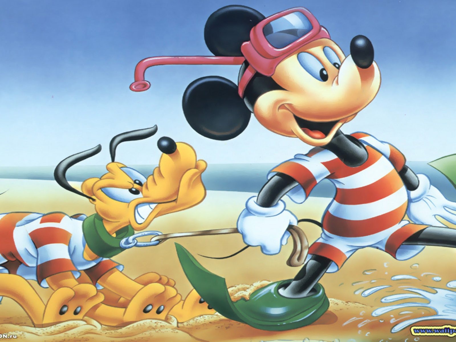 1600x1200 Disney Mickey Mouse And Pluto Disney Characters Sea Beach Bathing HD Wallpaper 1920x1200, Wallpaper13.com, Desktop