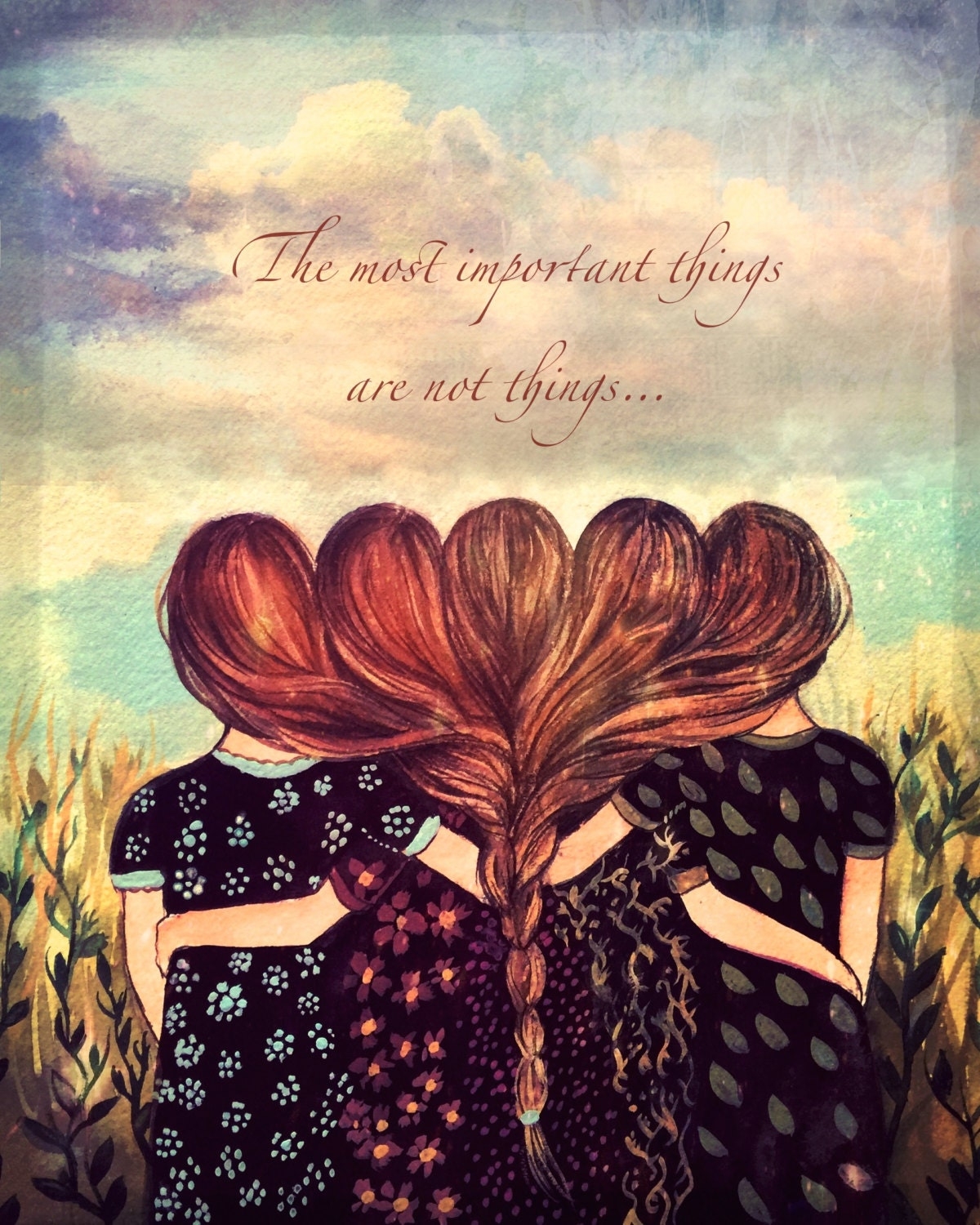 1200x1500 Five sisters best friends with brown and reddish hair art, Phone