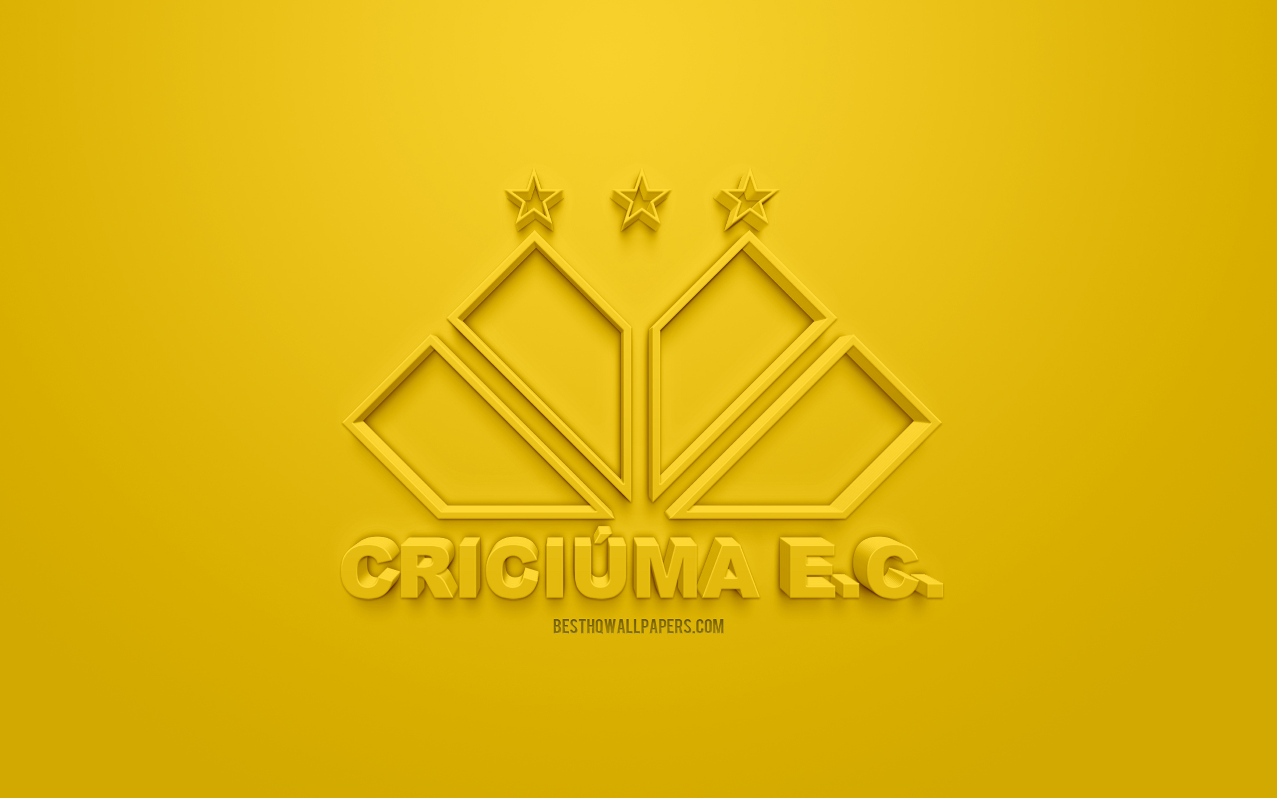 2560x1600 Download wallpaper Criciuma Esporte Clube, creative 3D logo, yellow background, 3D emblem, Brazilian football club, Serie B, Criciuma, Brazil, 3D art, football, stylish 3D logo for desktop with resolution. High Quality, Desktop