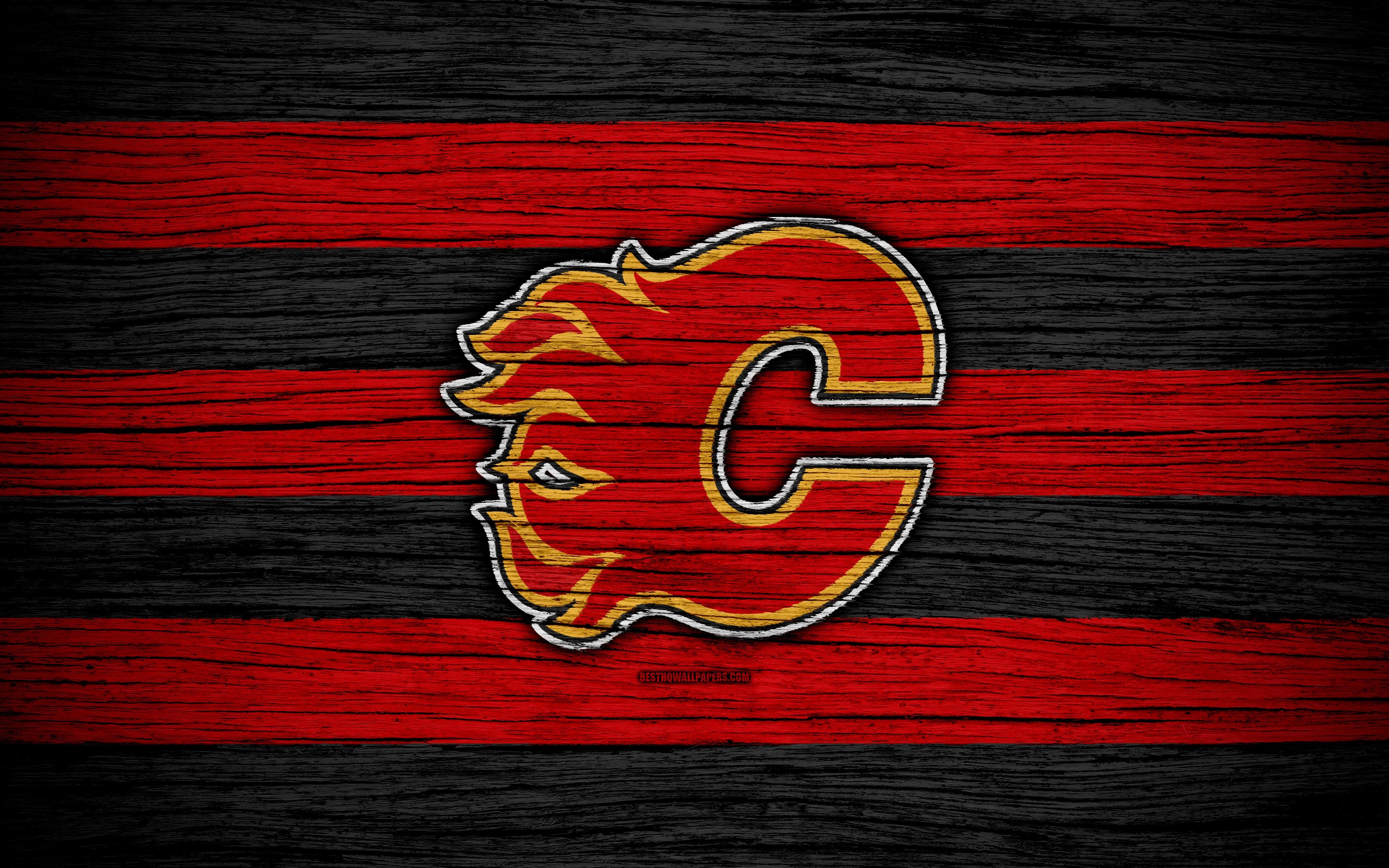 3840x2400 Download wallpaper Calgary Flames, 4k, NHL, hockey club, Western, Desktop