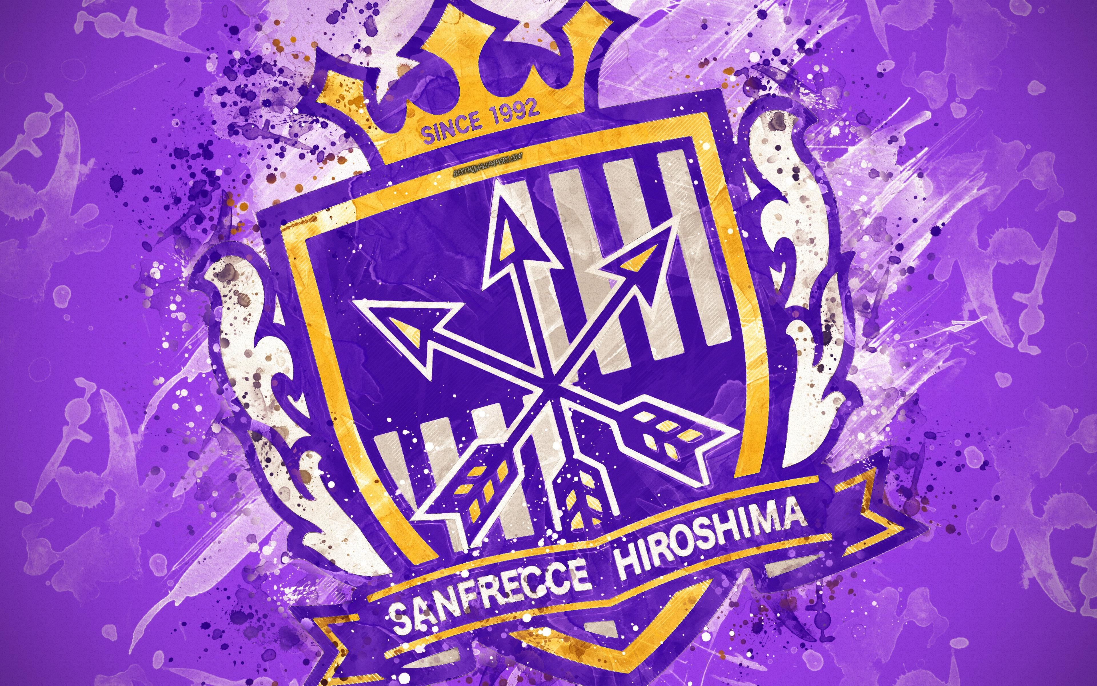 3840x2400 Download wallpaper Sanfrecce Hiroshima FC, 4k, paint art, logo, Desktop