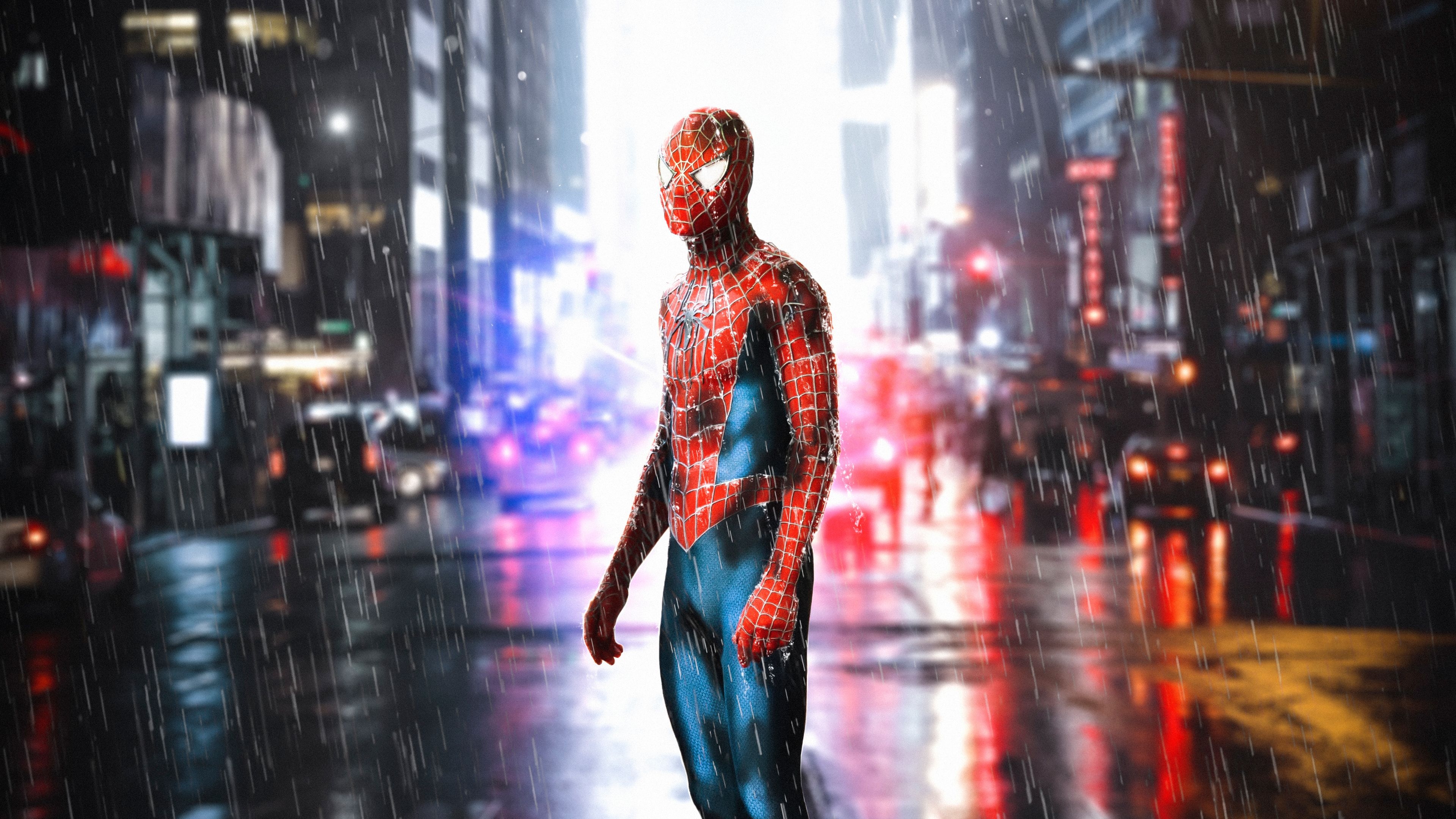 3840x2160 Wallpaper 4k Spiderman Standing In Rain 4k 4k Wallpaper, Desktop