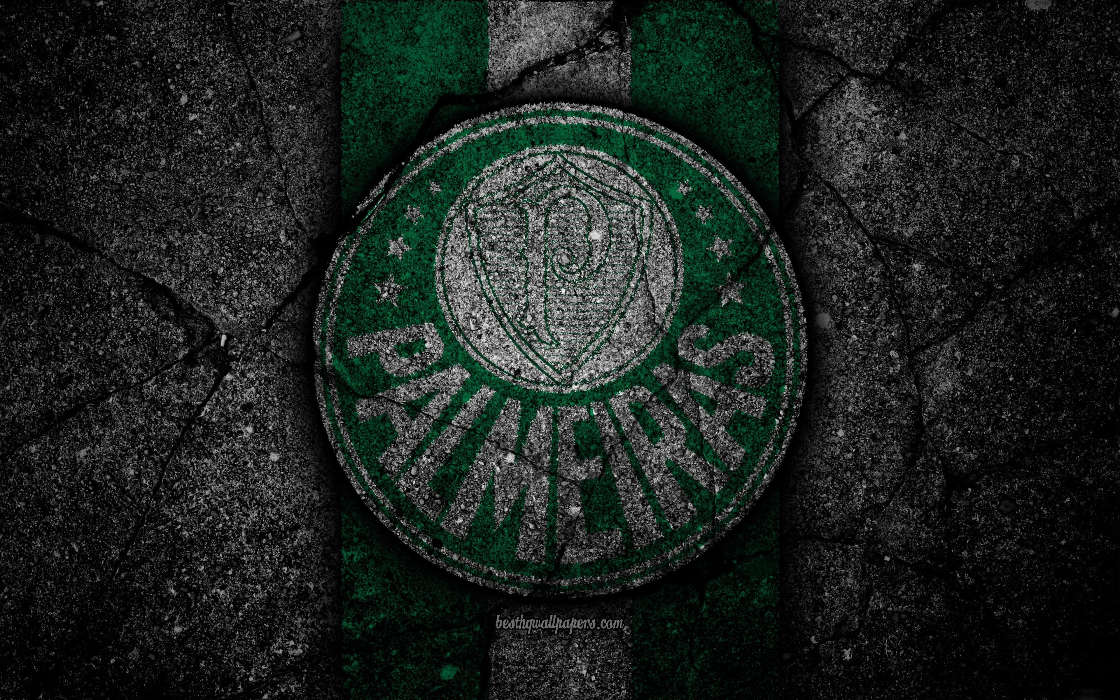 3840x2400 Download wallpaper 4k, Palmeiras FC, logo, Brazilian Seria A, soocer, black stone, Brazil, Palmeiras, football club, asphalt texture, FC Palmeiras for desktop with resolution. High Quality HD picture wallpaper, Desktop