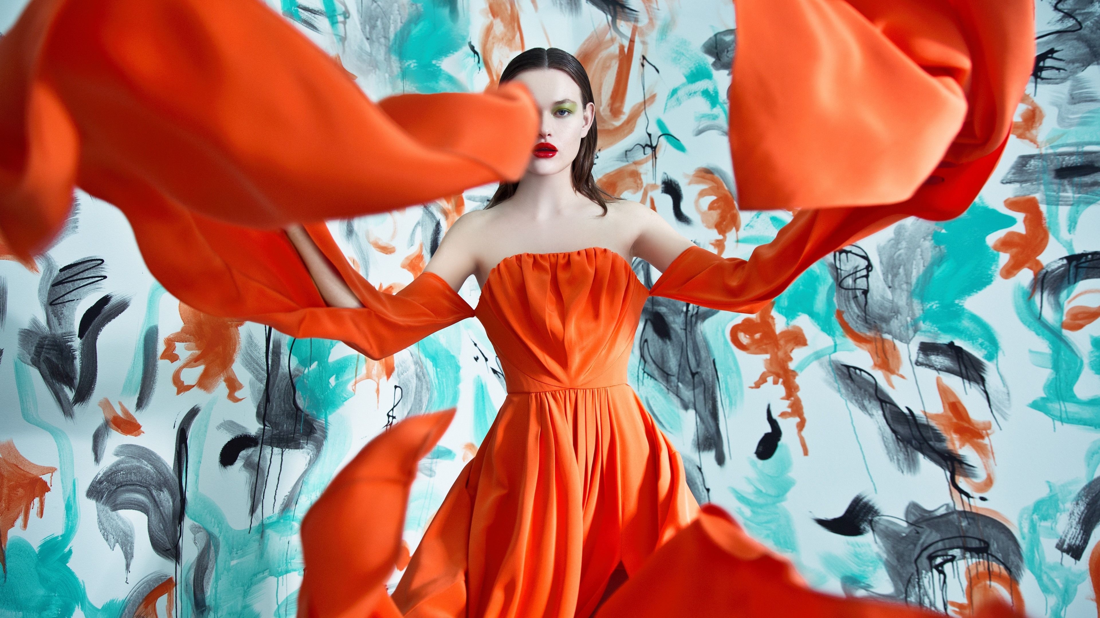 3840x2160 Wallpaper Fashion girl, orange skirt, art photography  UHD 4K Picture, Image, Desktop