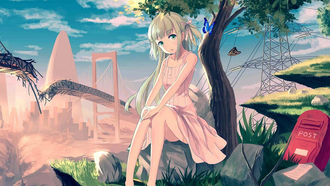 1370x770 Art Girl Sunset Anime HD Wallpaper. Wallpaper No Limit, Desktop