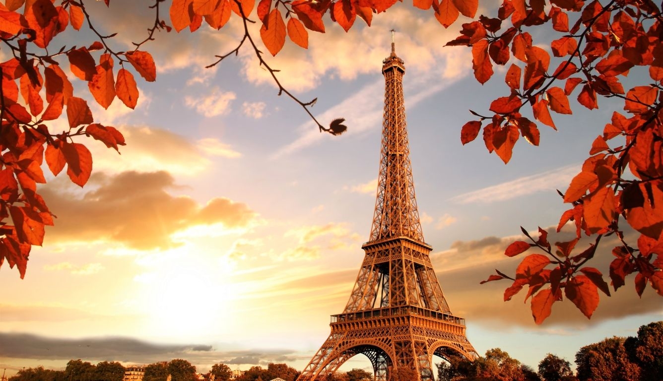 1340x770 Eiffel Tower in Autumn France Paris Fall HD Laptop Wallpaper, HD City 4K Wallpaper, Image, Photo and Background, Desktop