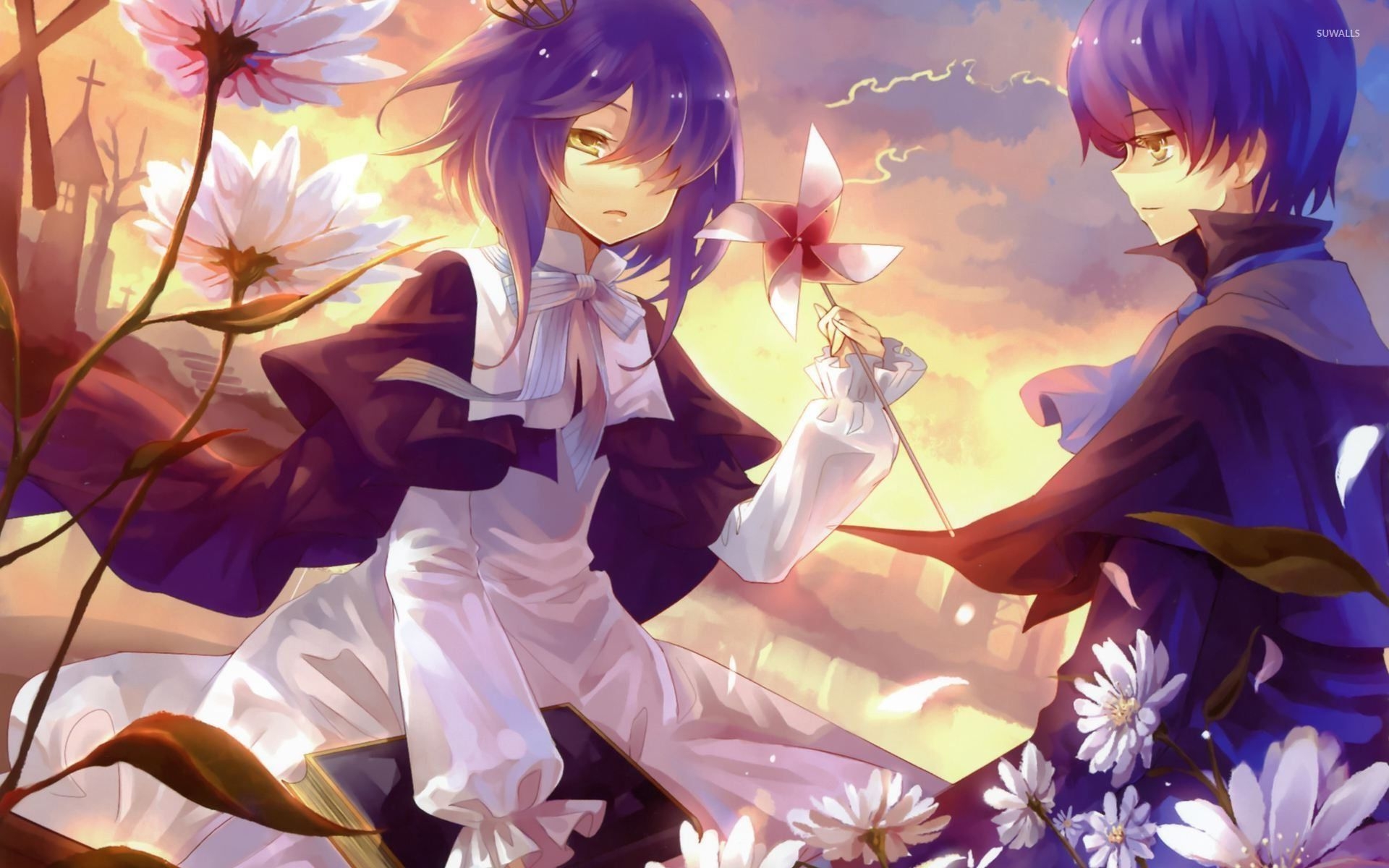 1920x1200 Free download Boy and girl in flowers wallpaper Anime wallpaper, Desktop