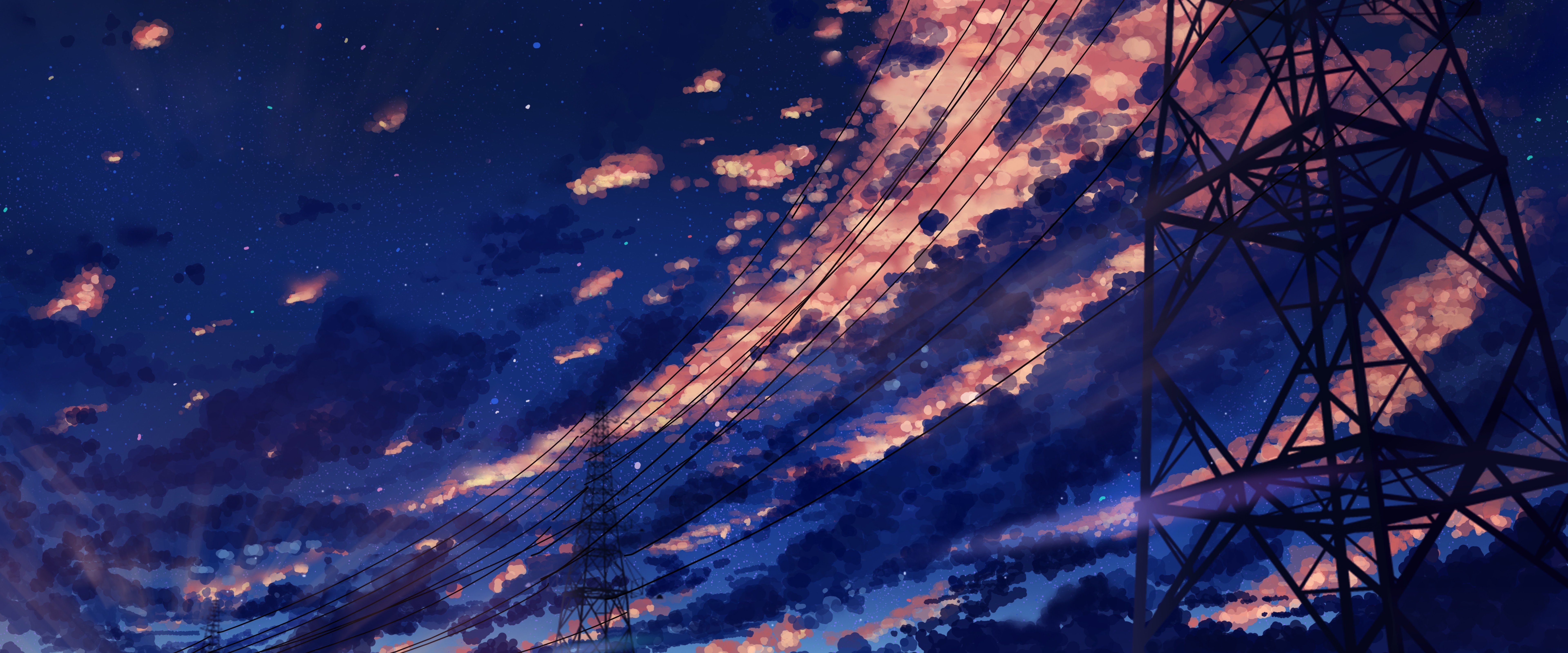 7680x3200 Sky Clouds Sunrise Scenery Anime 8K Wallpaper, Dual Screen