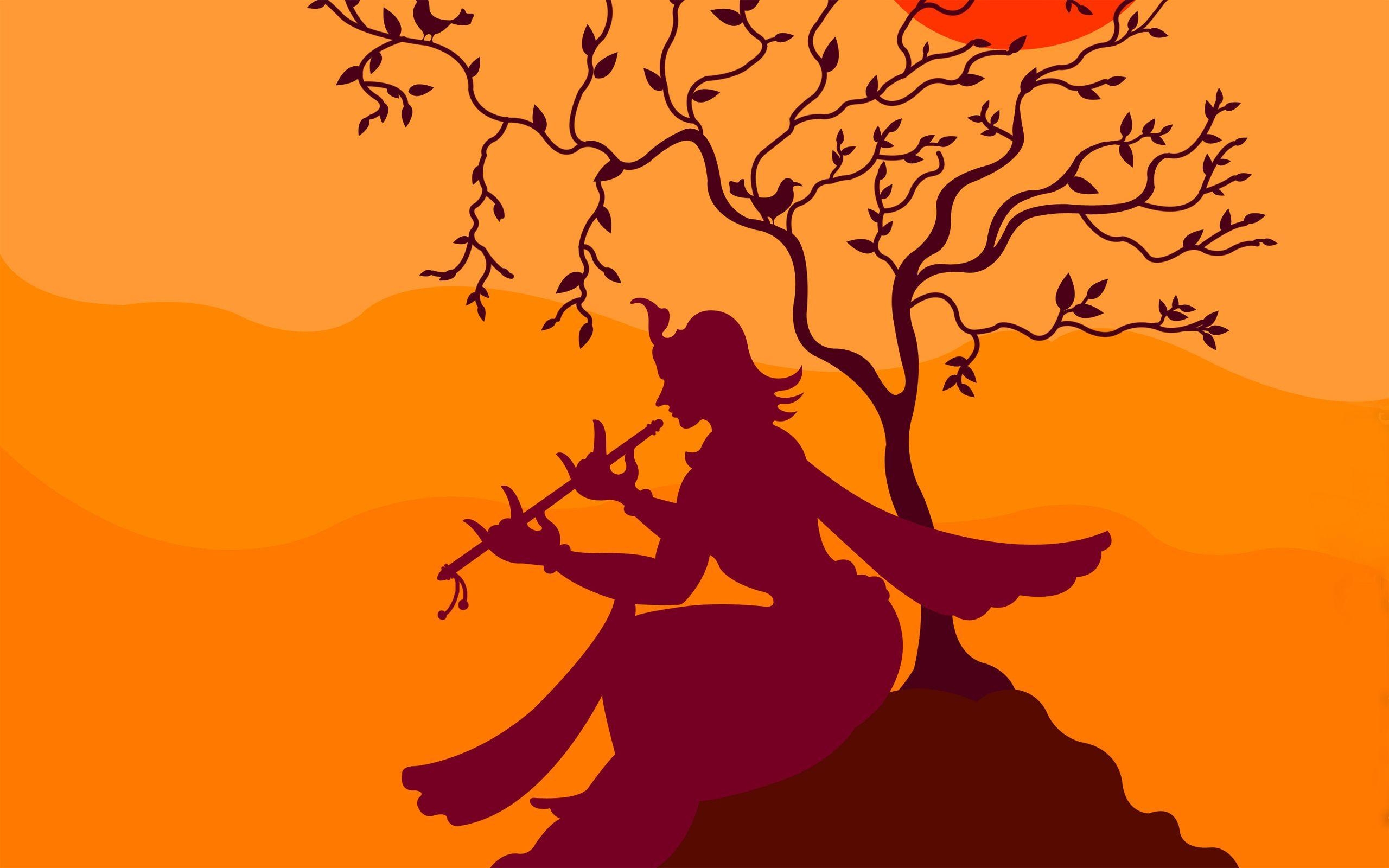 2560x1600 Krishna Playing Flute Under Tree Wallpaper, Desktop