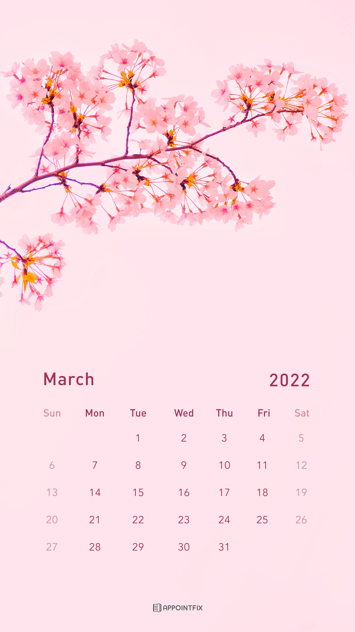 1440x2560 Free March 2022 Calendar Wallpaper, Phone