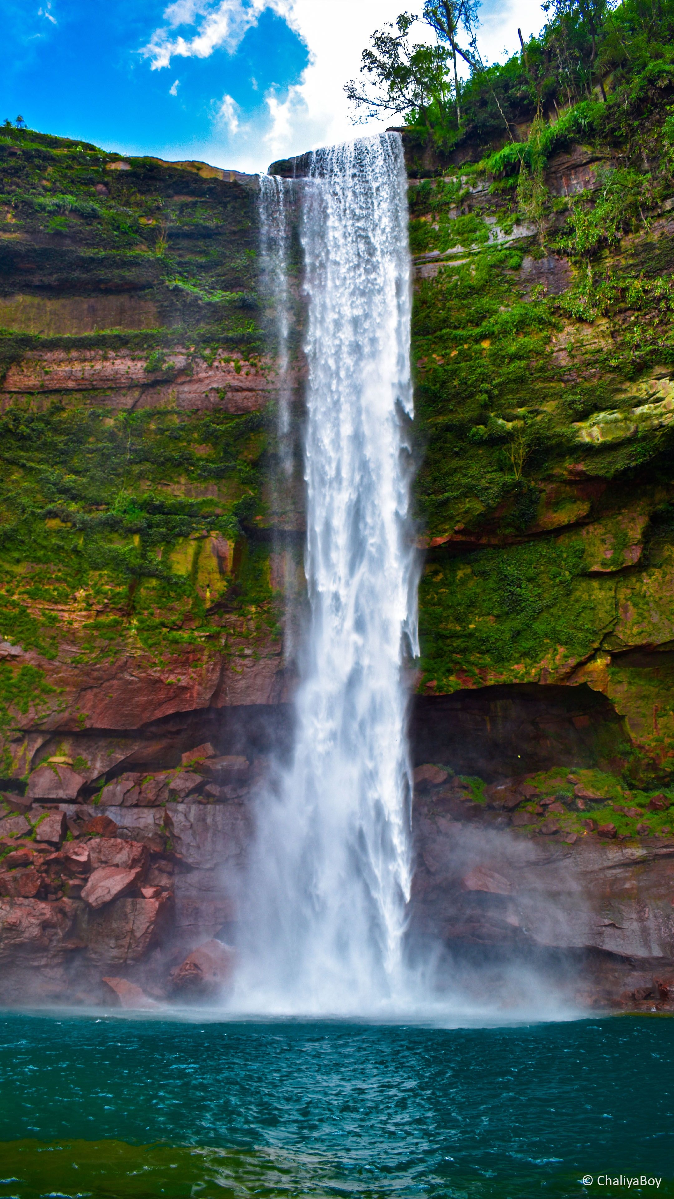 2160x3840 Waterfall Green Water Blue Sky 4K Ultra HD Mobile Wallpaper, Phone