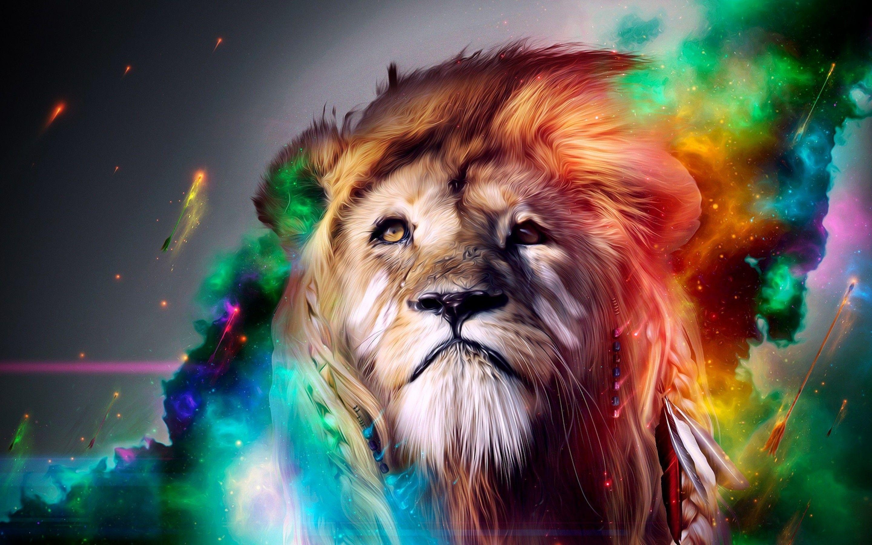 2880x1800 Lion 3D Graphics HD Desktop Wallpaper. Abstract lion, Lion painting, Colorful lion, Desktop