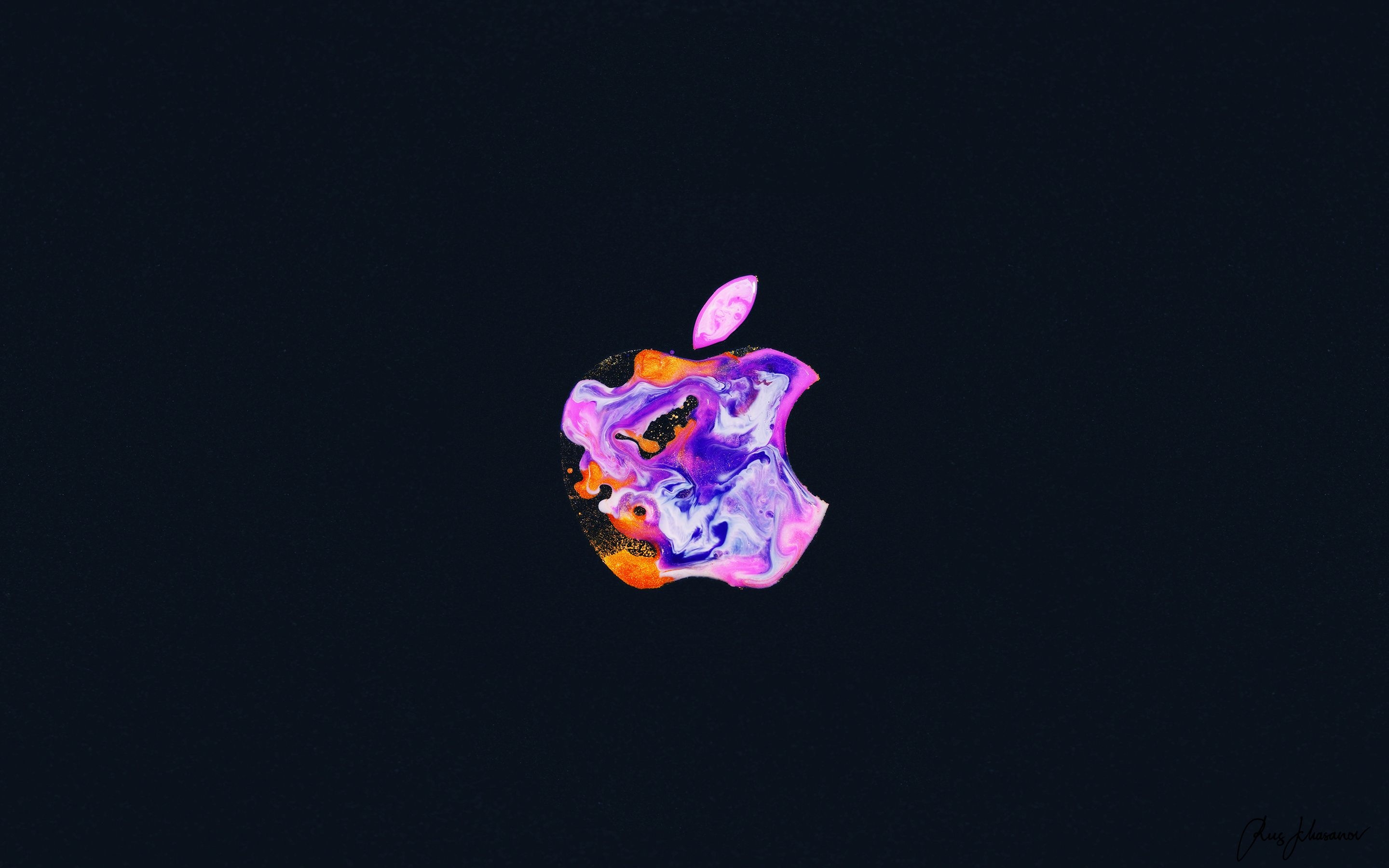 2880x1800 Apple logo 4K Wallpaper, iPhone Liquid art, Black background, Technology, Desktop