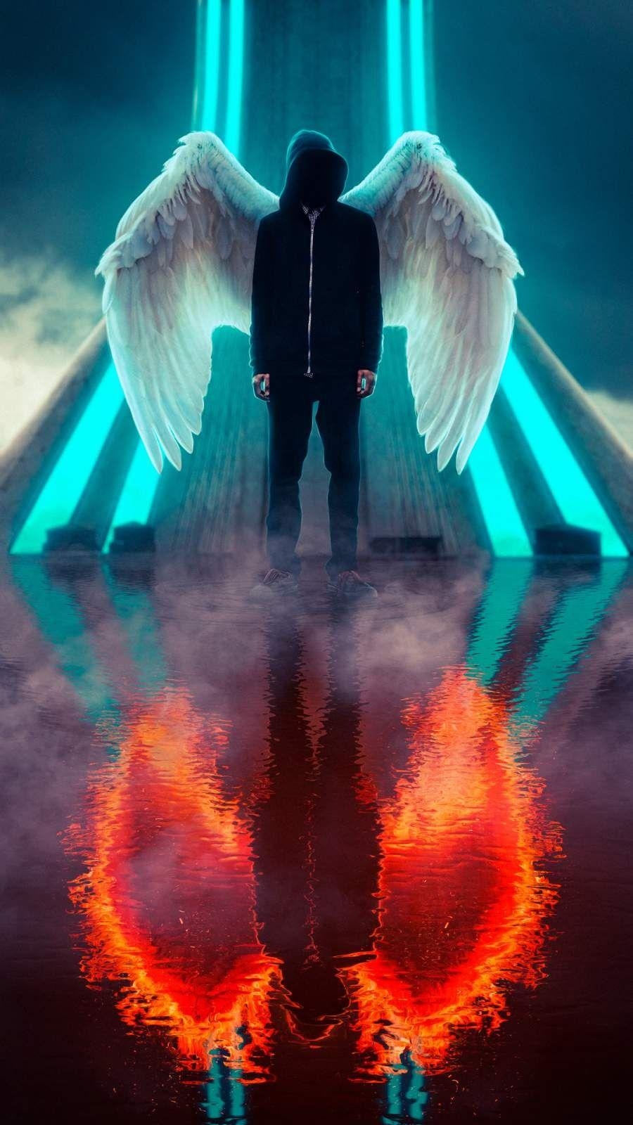 900x1600 Hoodie Guy Wings iPhone Wallpaper. iPhone wallpaper for guys, Angel wallpaper, Man wallpaper, Phone