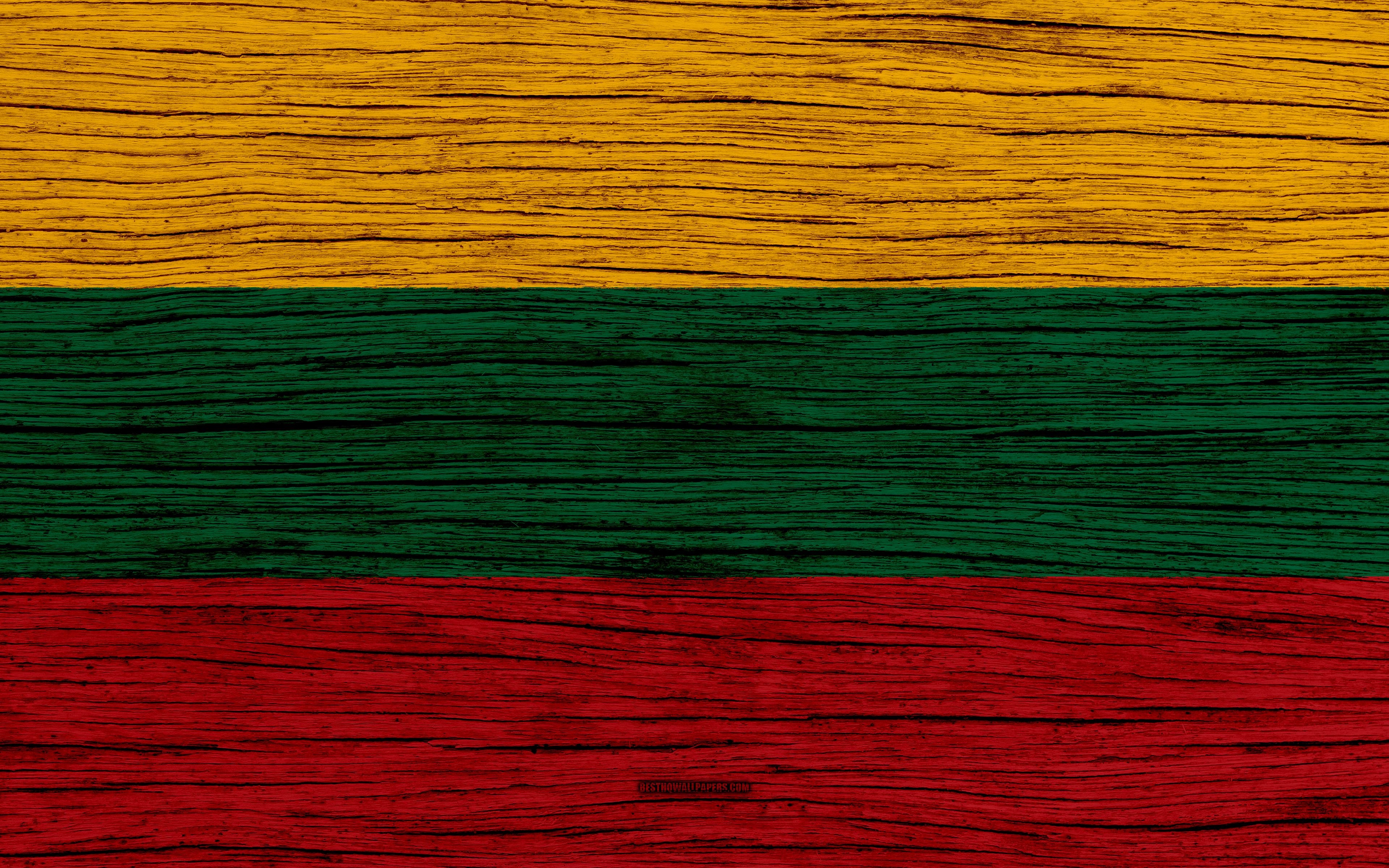 3840x2400 Download wallpaper Flag of Lithuania, 4k, Europe, wooden texture, Desktop