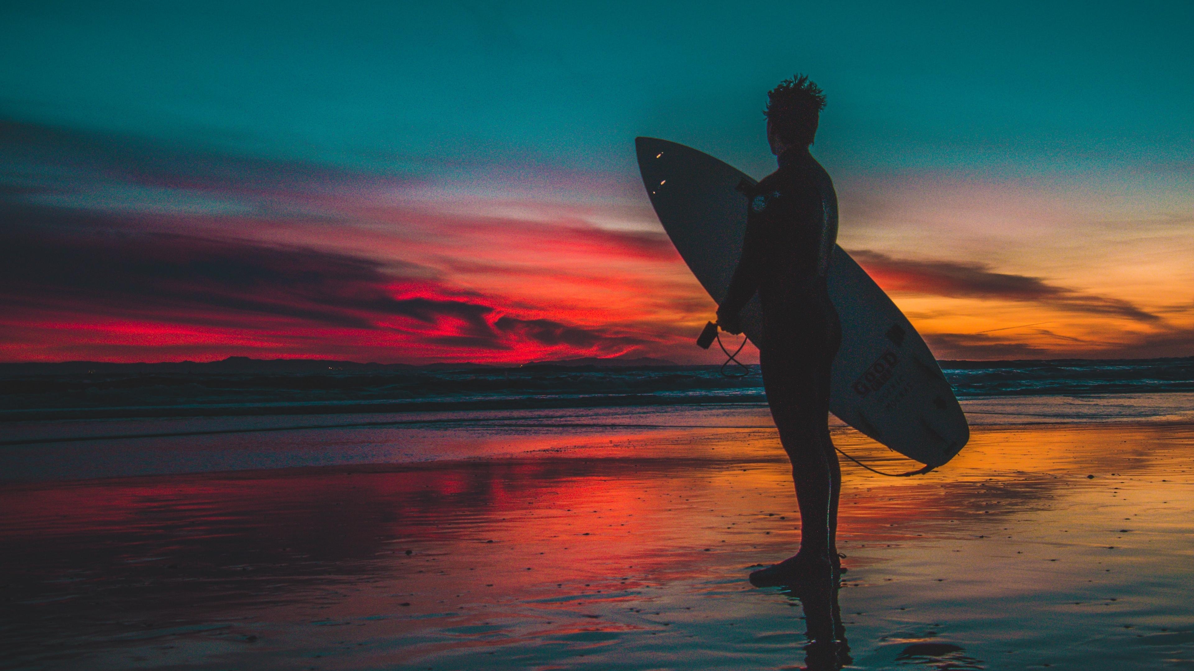 3840x2160 Wallpaper 4k surfer, surfing, shore, sunset, twilight 4k Shore, Desktop