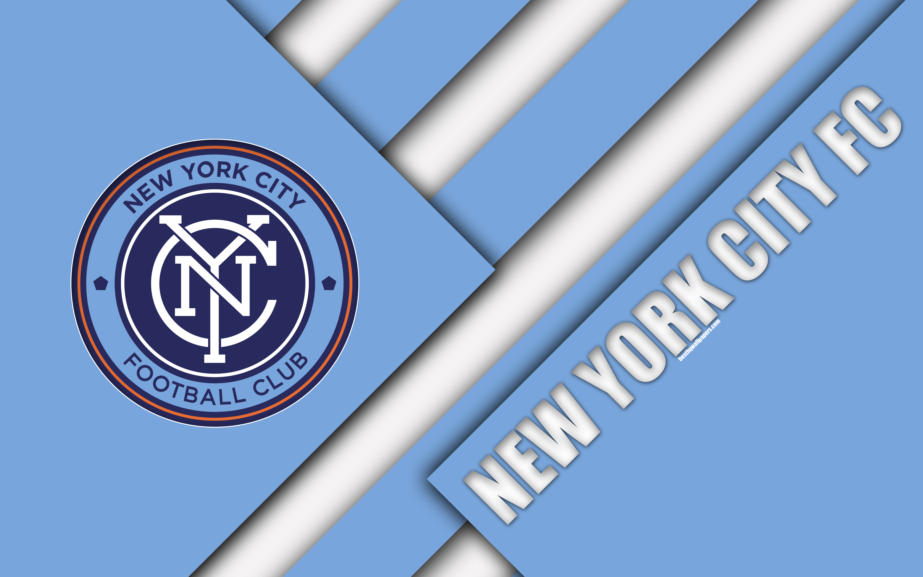 3840x2400 Download wallpaper New York City FC, material design, 4k, logo, Desktop