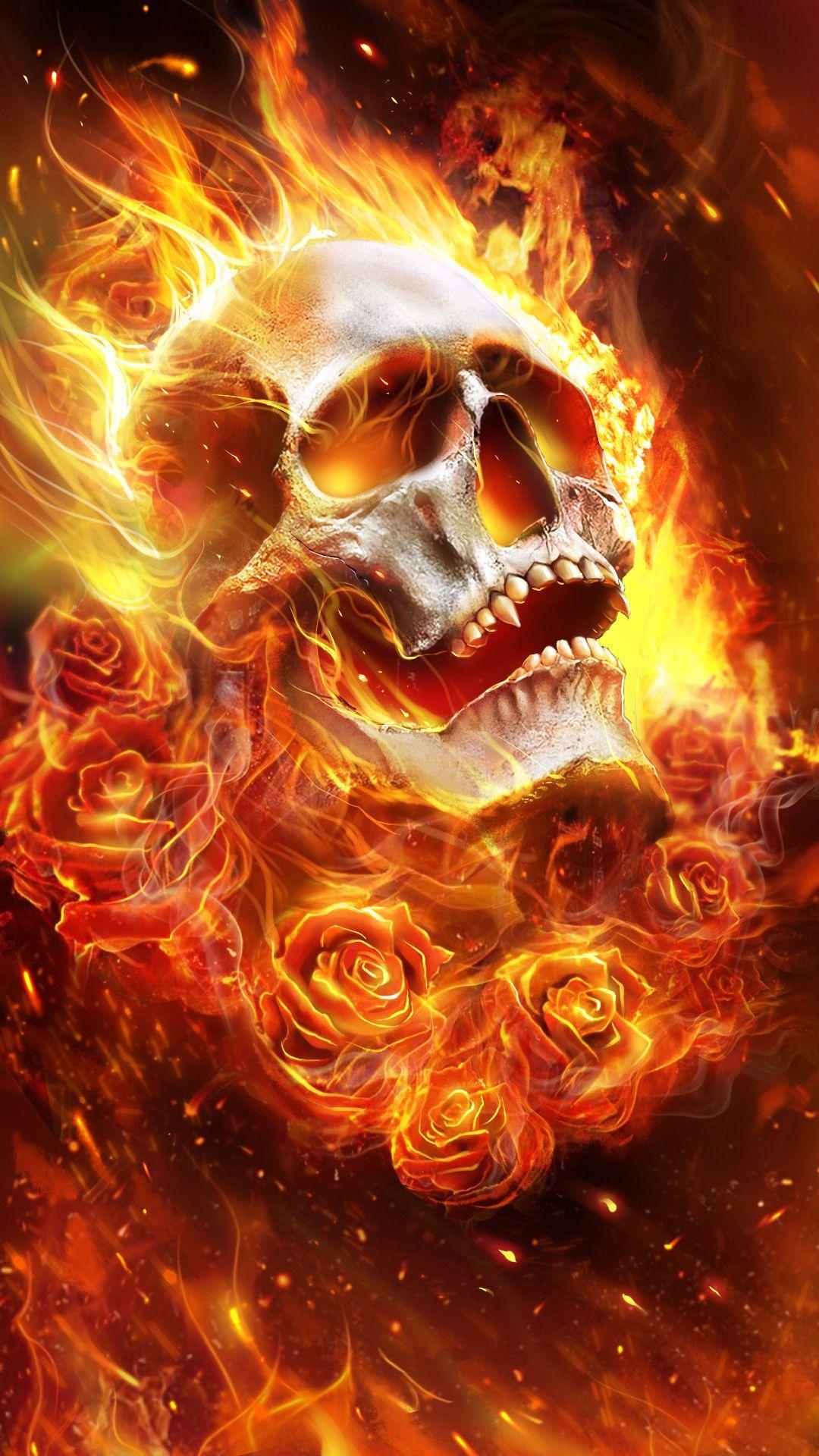 1080x1920 Fire Skull Wallpaper background picture, Phone