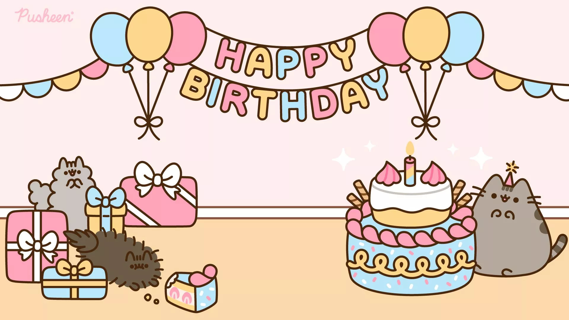 1920x1080 Gift Happy Birthday Cake Cat Pusheen, Desktop