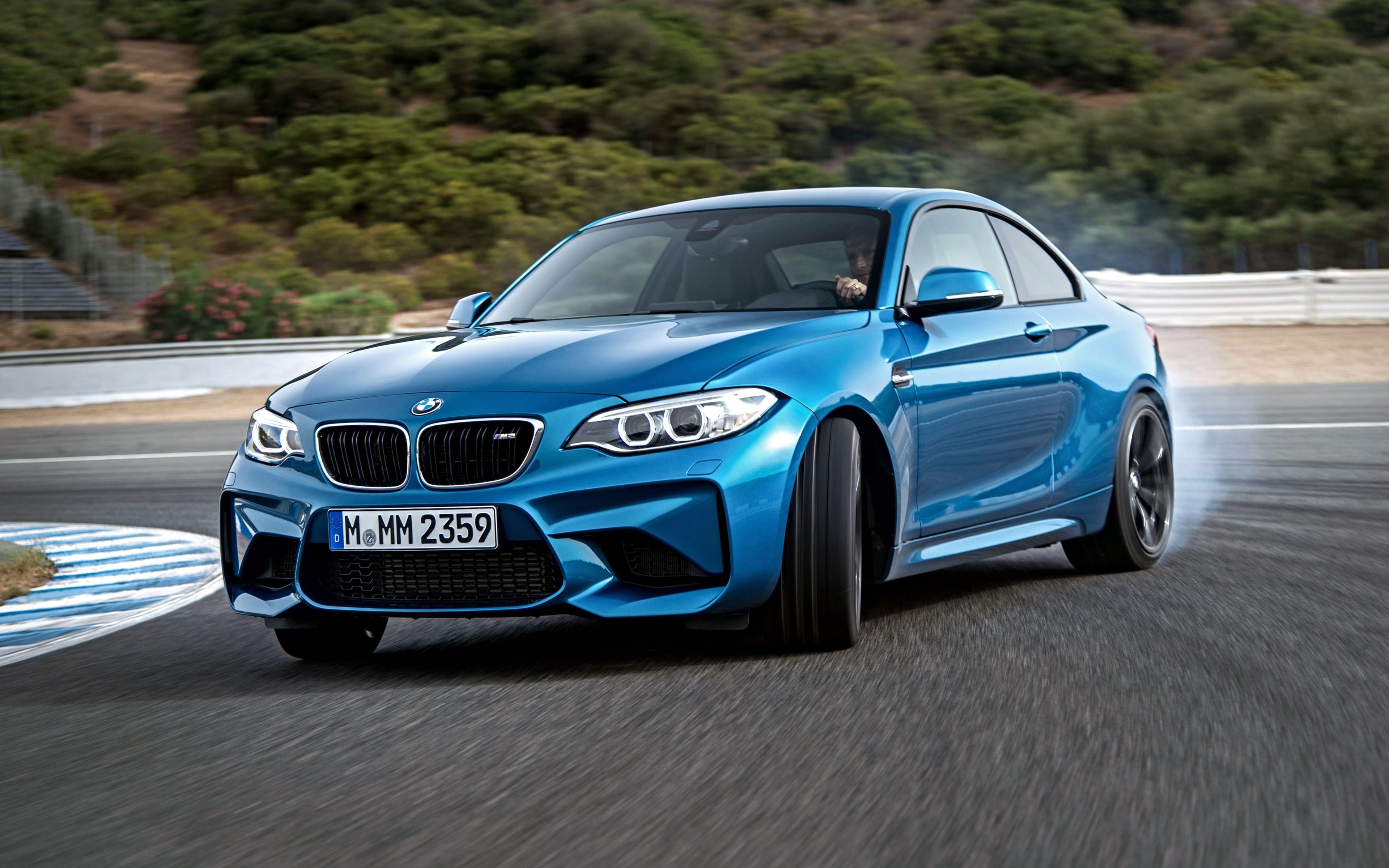 3840x2400 BMW M2 F87 Blue Drift Side View Race Track HD Background Wallpaper, Desktop