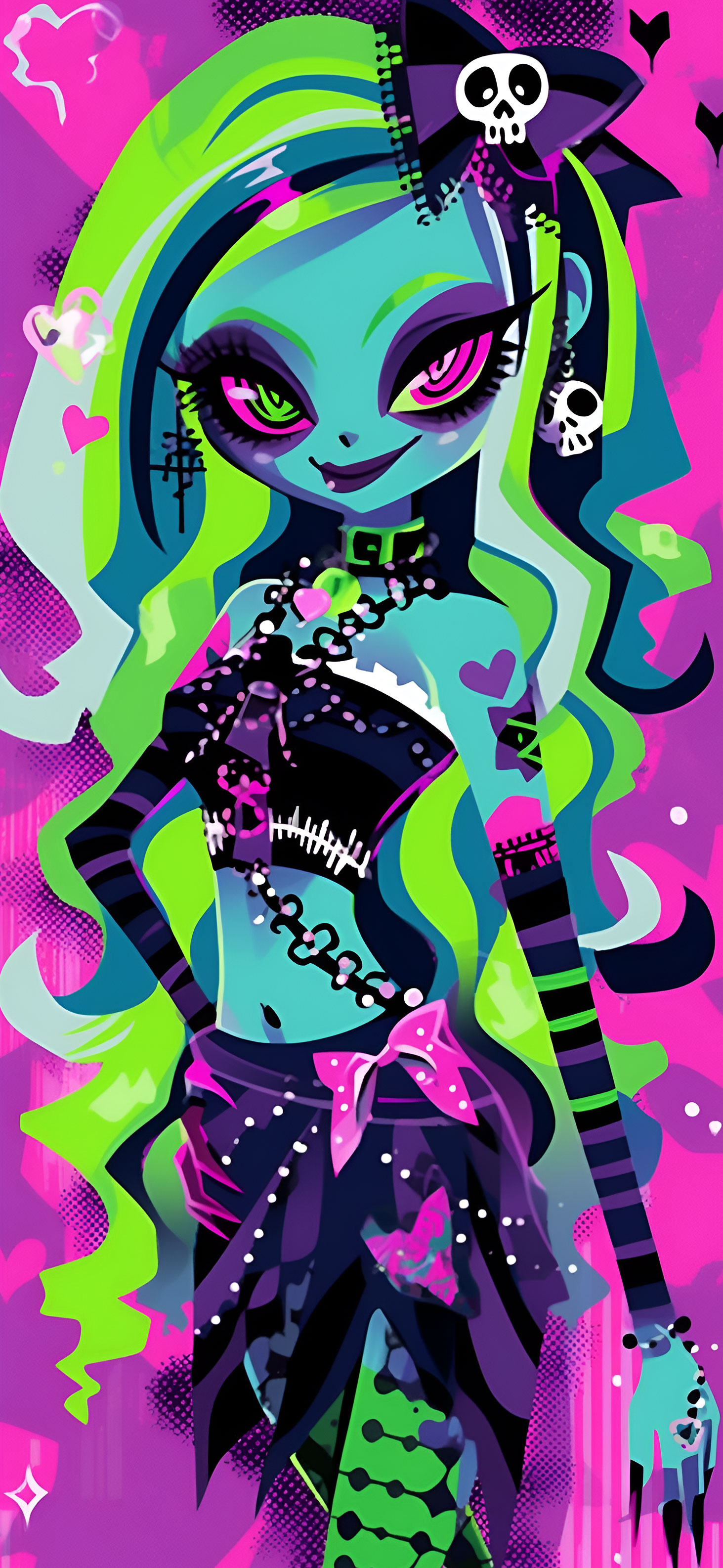 1470x3180 Monster High Green Girl Wallpaper, Phone