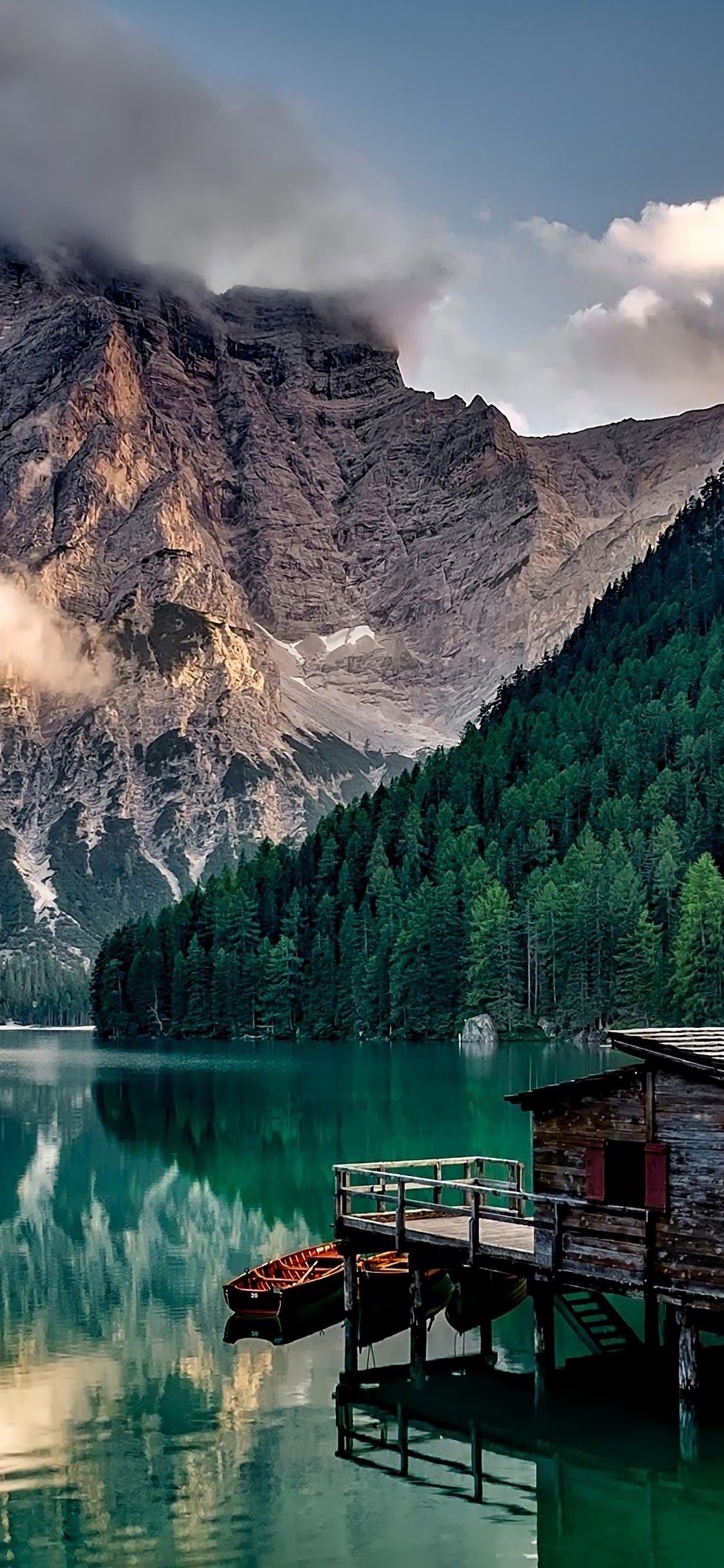 1130x2440 Lake Mountains Nature Cottage 4K Wallpaper, Phone