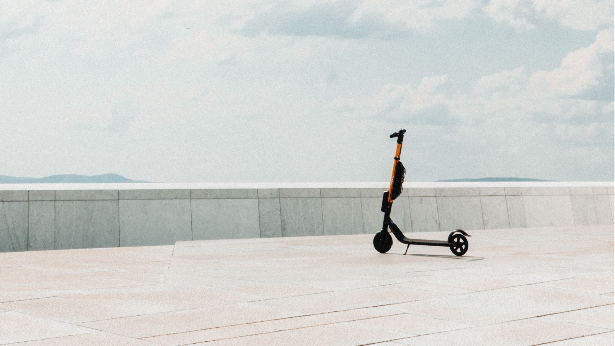 2050x1160 Download wallpaper  kick scooter, roof, minimalism, clouds ultrawide monitor HD background, Desktop