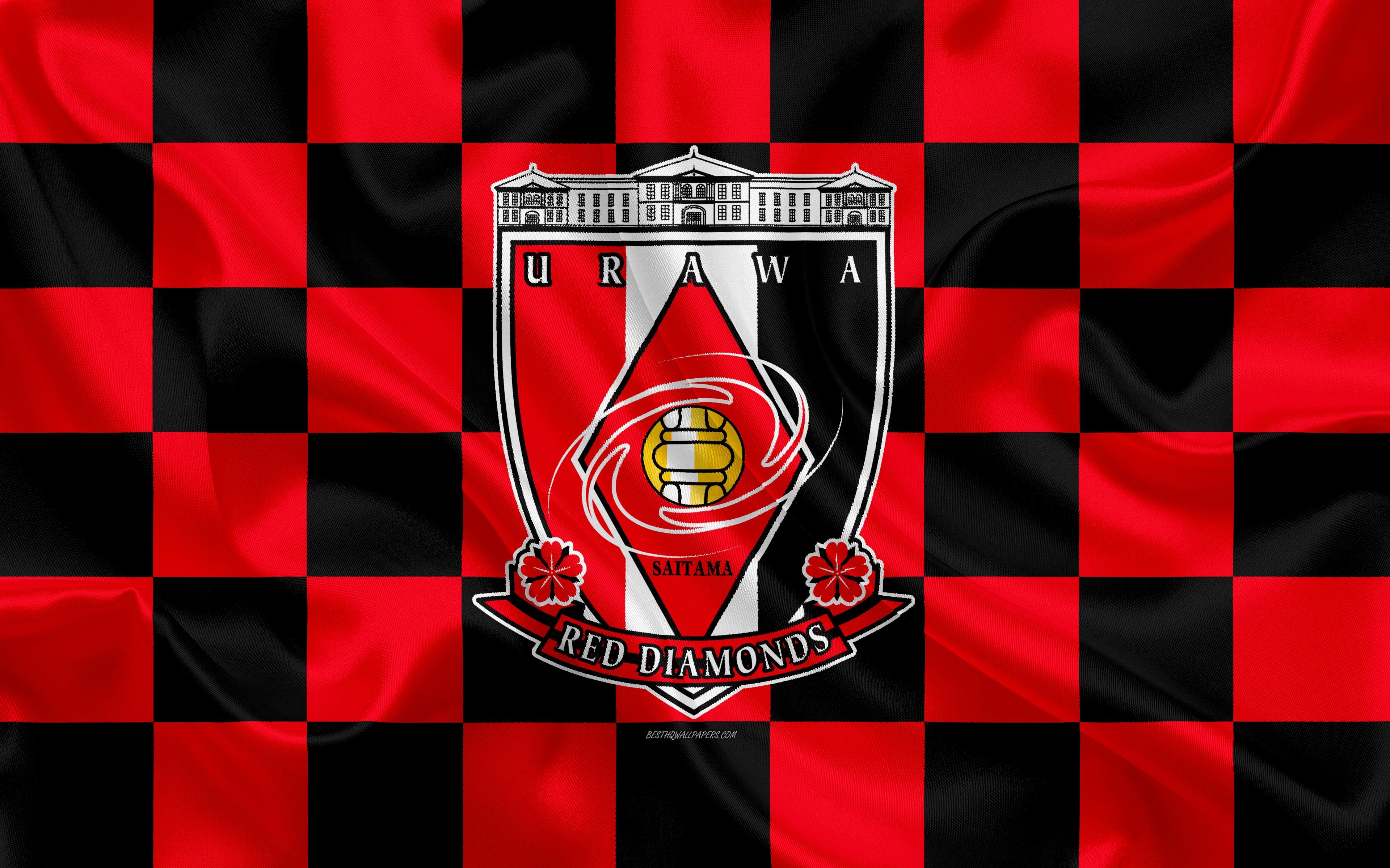 3840x2400 Download wallpaper Urawa Red Diamonds, 4k, logo, creative art, red, Desktop