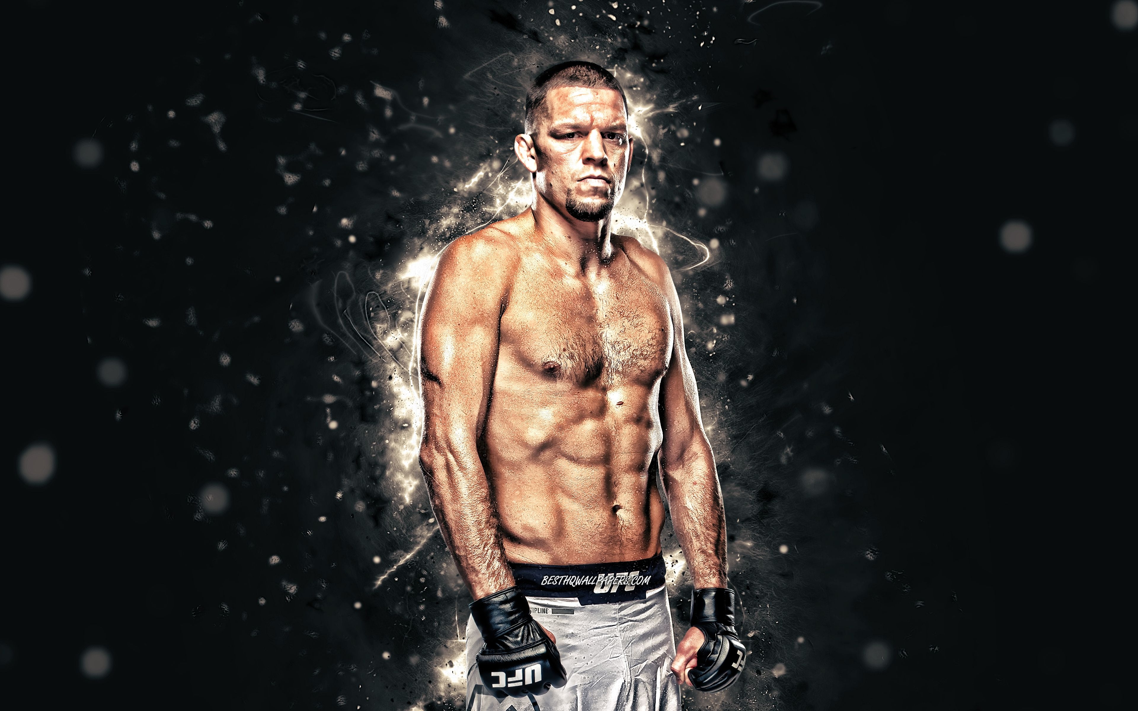 3840x2400 Download wallpaper Nate Diaz, 4k, white neon lights, american, Desktop