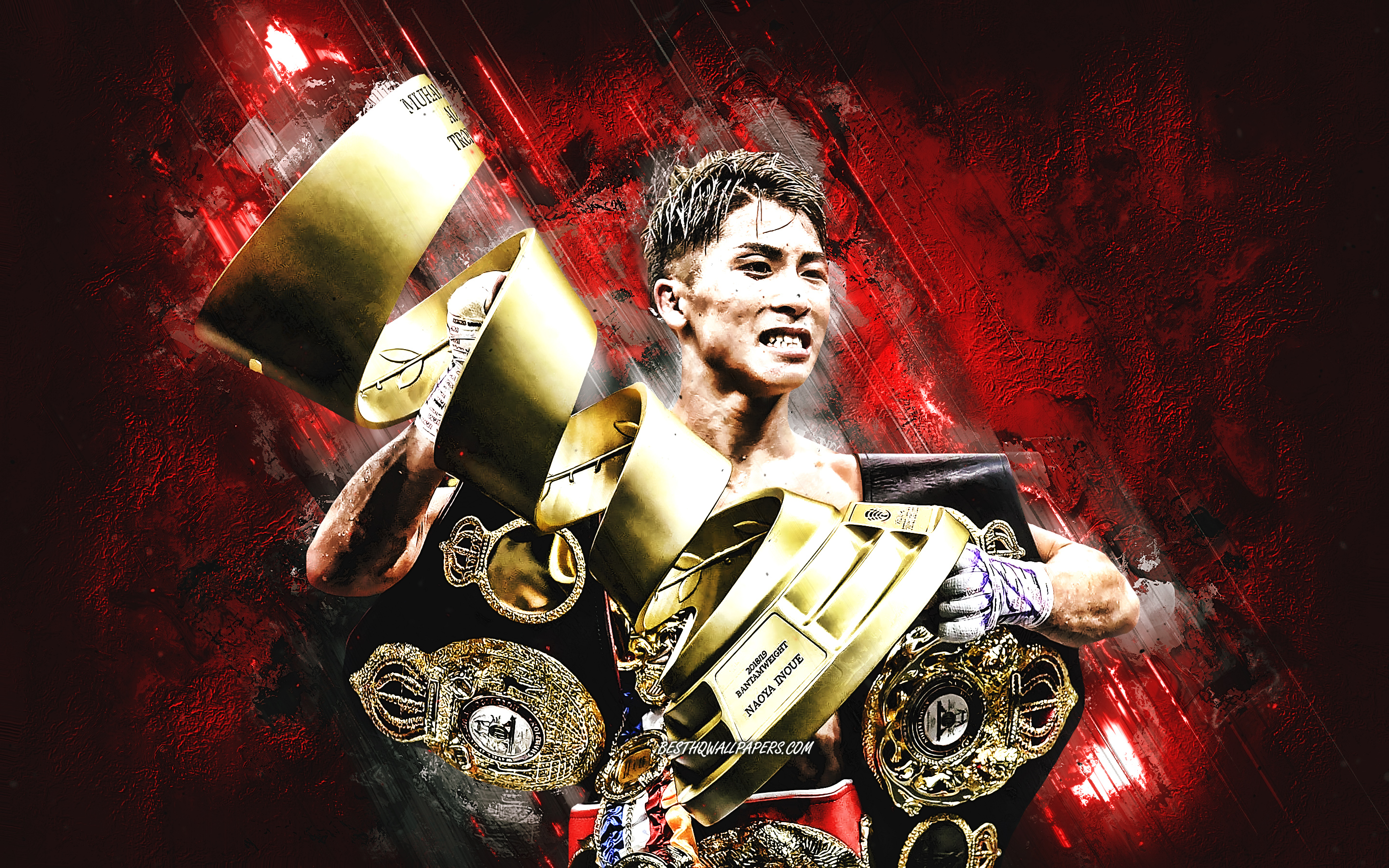 2880x1800 Download wallpaper Naoya Inoue, Japanese boxer, WBA, IBF, WBC, WBO, world champion, Naoya Inoue with championship belts, boxing for desktop with resolution. High Quality HD picture wallpaper, Desktop