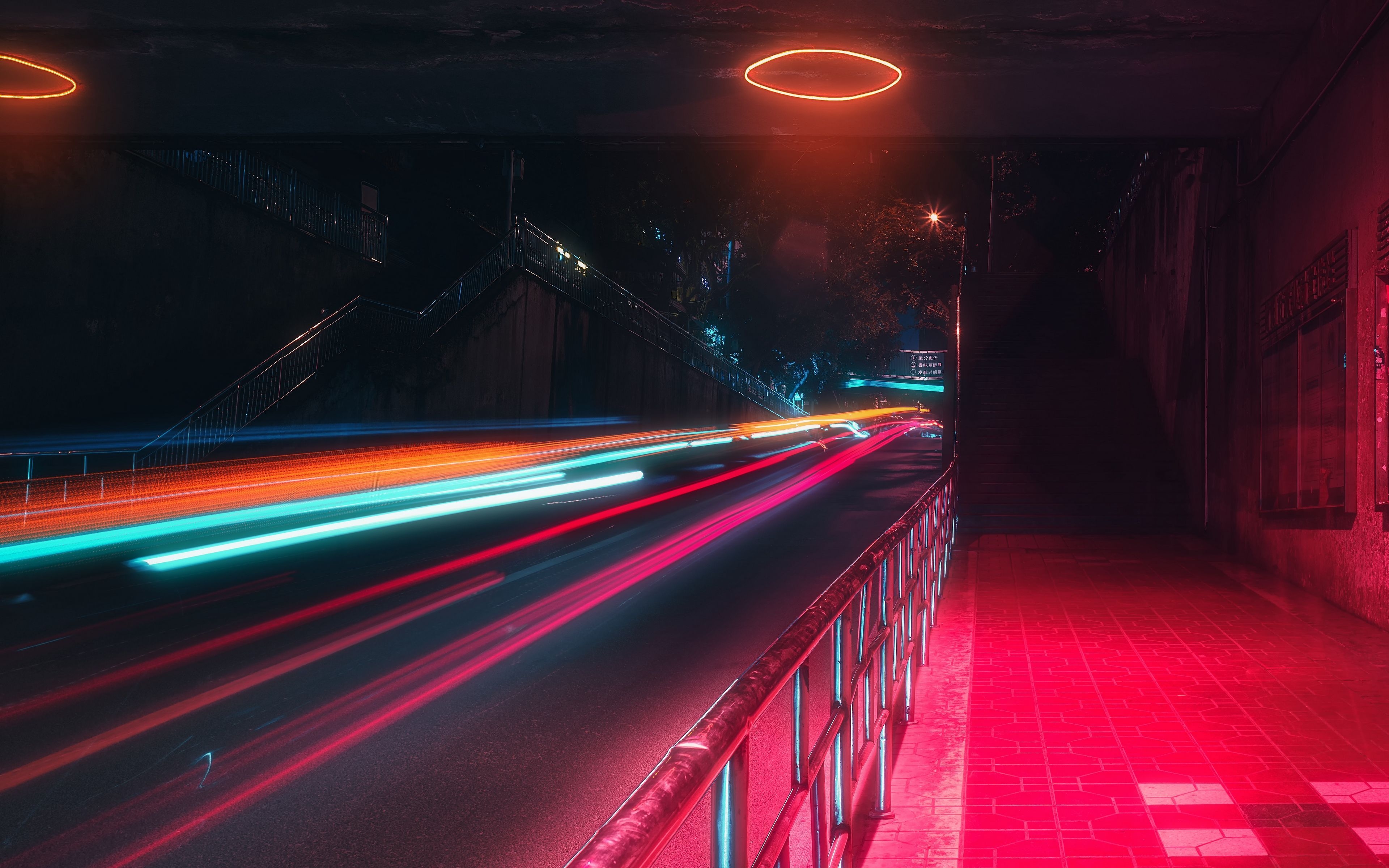 3840x2400 Download wallpaper  street, neon, lights, motion, long exposure, night 4k ultra HD 16:10 HD background, Desktop