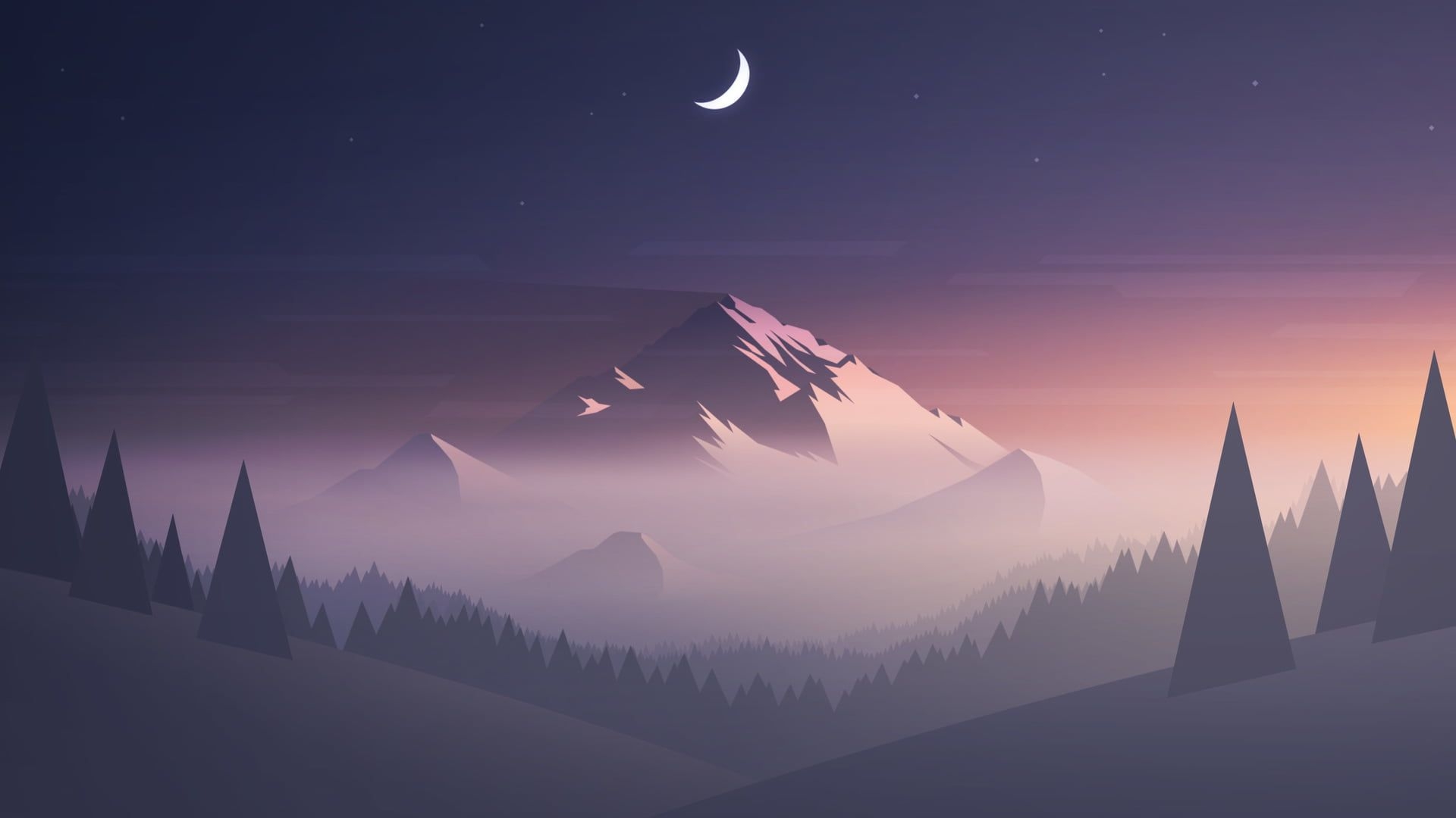 1920x1080 artwork digital art #nature #mountains #Moon crescent moon #forest #trees P #wallpape. Minimalist desktop wallpaper, Minimal wallpaper, Minimalist wallpaper, Desktop