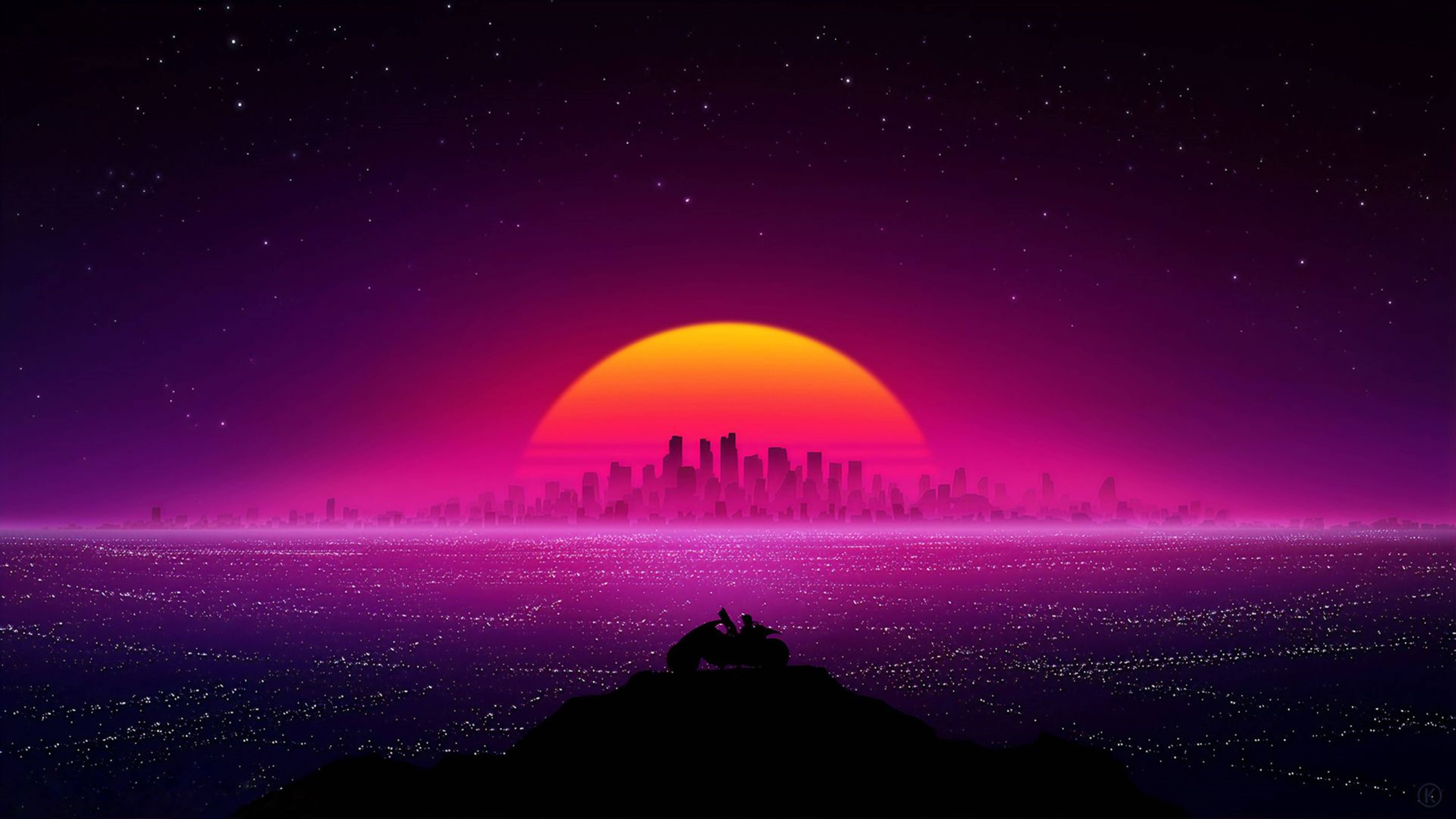 5780x3250 Download Retrowave City Landscape 4K Wallpaper, Desktop