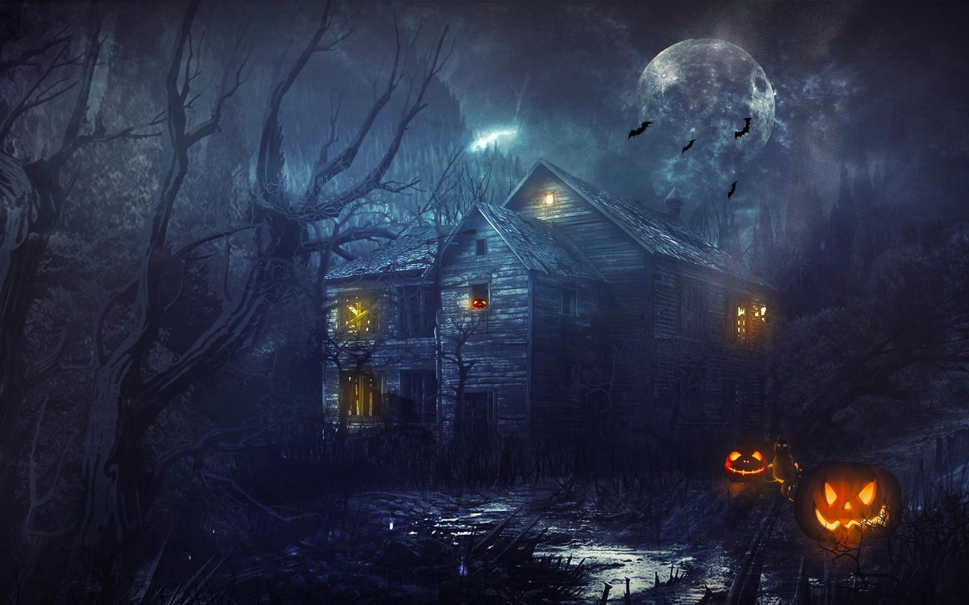 1920x1200 Halloween dark house moon tree forest wallpaperx1200, Desktop