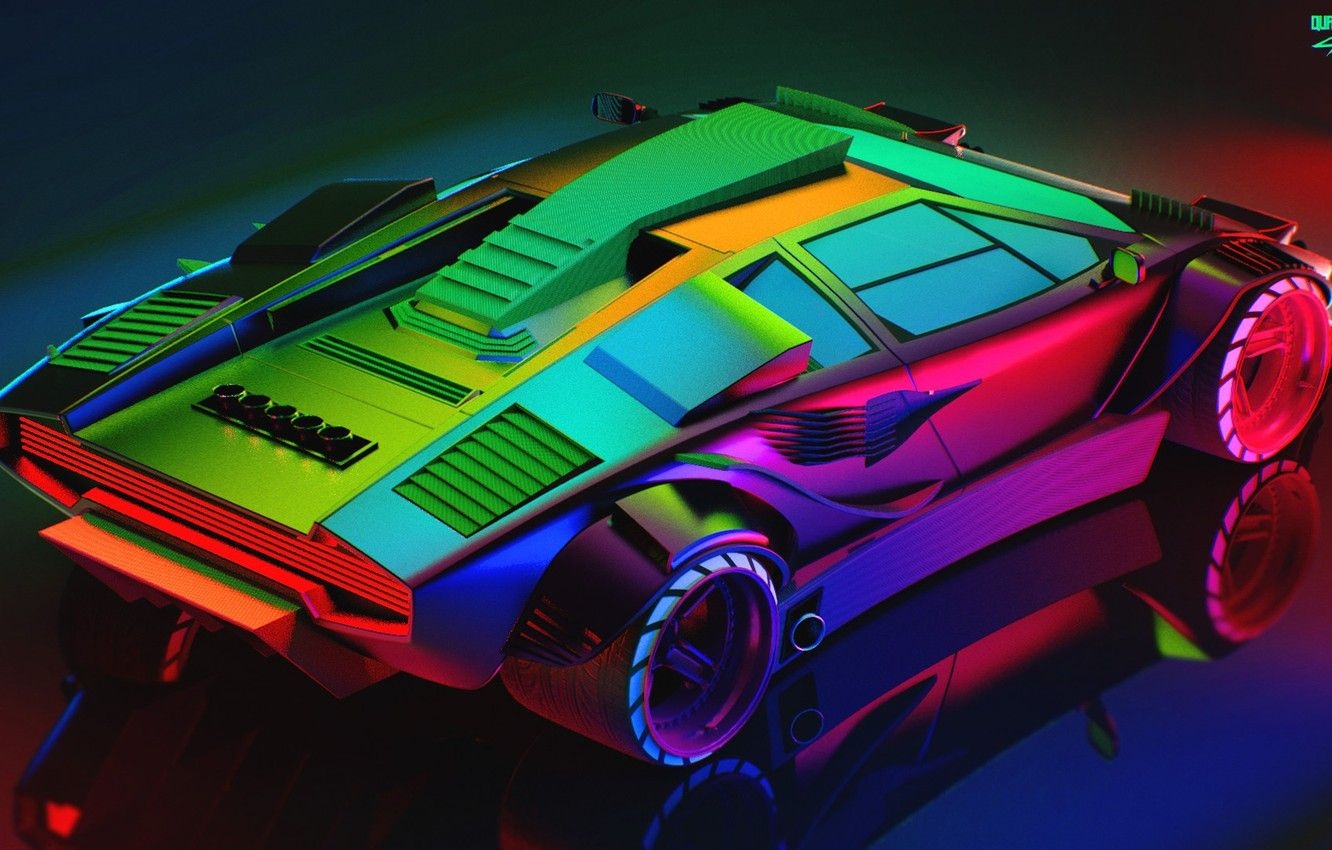 1340x850 Wallpaper Auto, Lamborghini, Neon, Machine, Car, Art, The view, Desktop