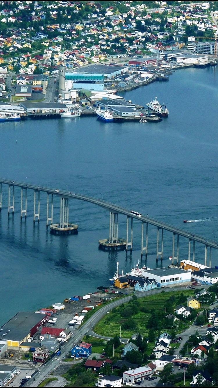 750x1340 Wallpaper Tromso, Norway, city, top view, bridge, river 1920x1440 HD, Phone