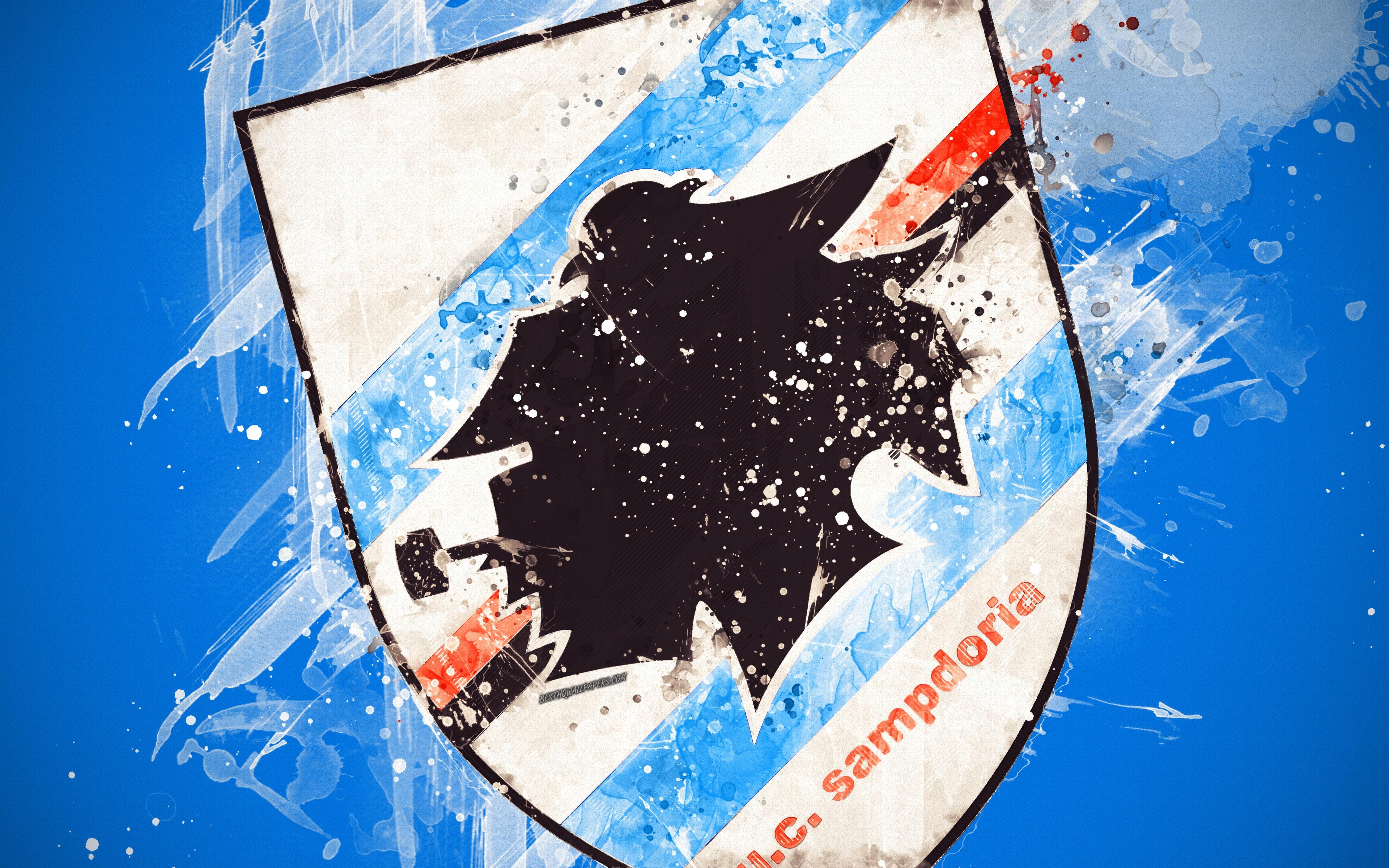 3840x2400 Download wallpaper UC Sampdoria, 4k, paint art, creative, Italian, Desktop