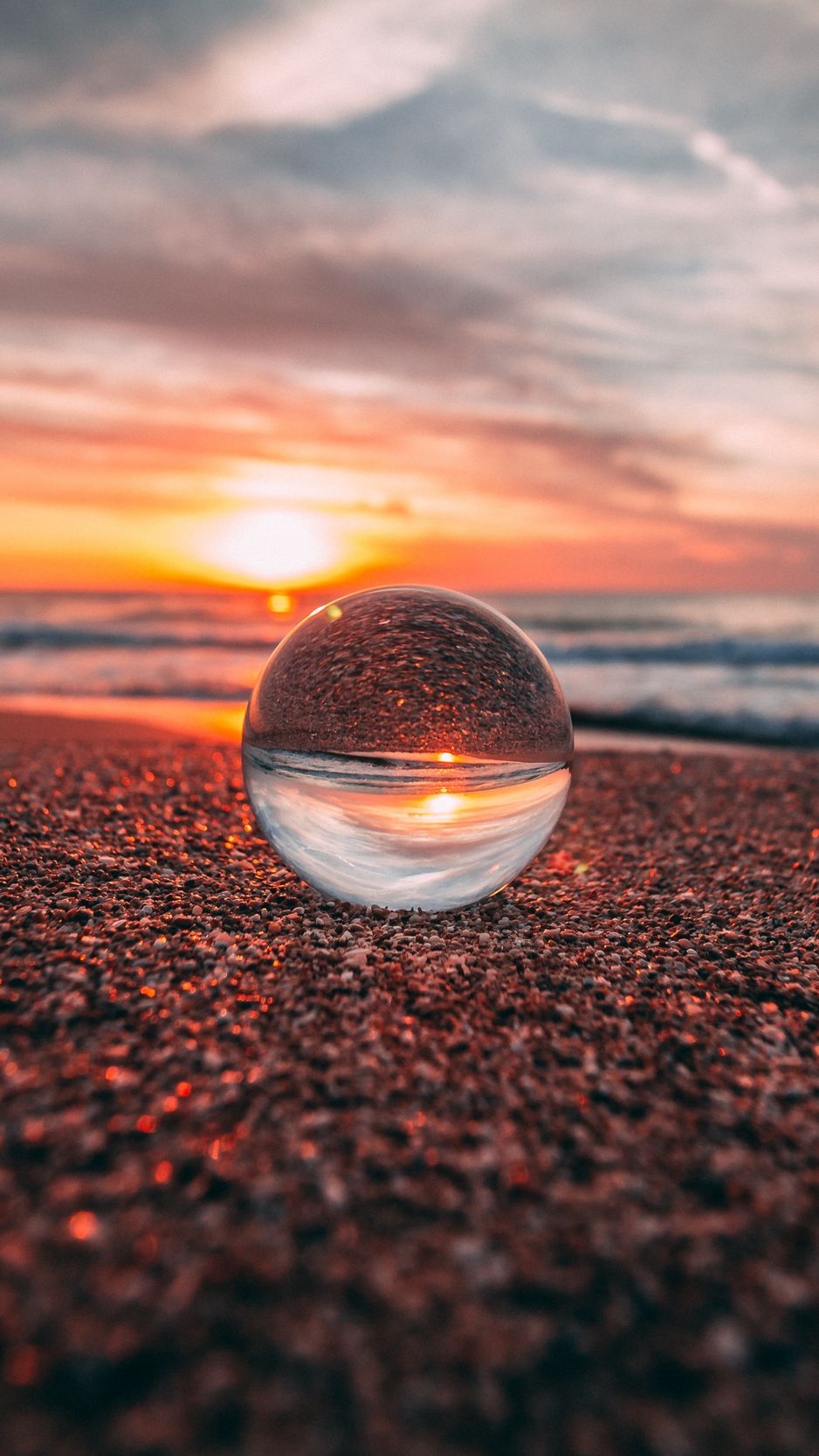 940x1670 Download Wallpaper  Ball, Glass, Reflection, Sea, Sunset, Shore Iphone 8 7 6s 6 For Parallax HD Background, Phone