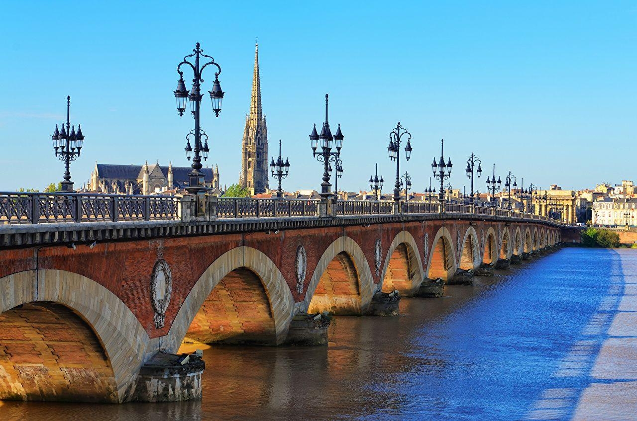 1280x850 Wallpaper France Bordeaux Bridges Rivers Street lights Cities, Desktop