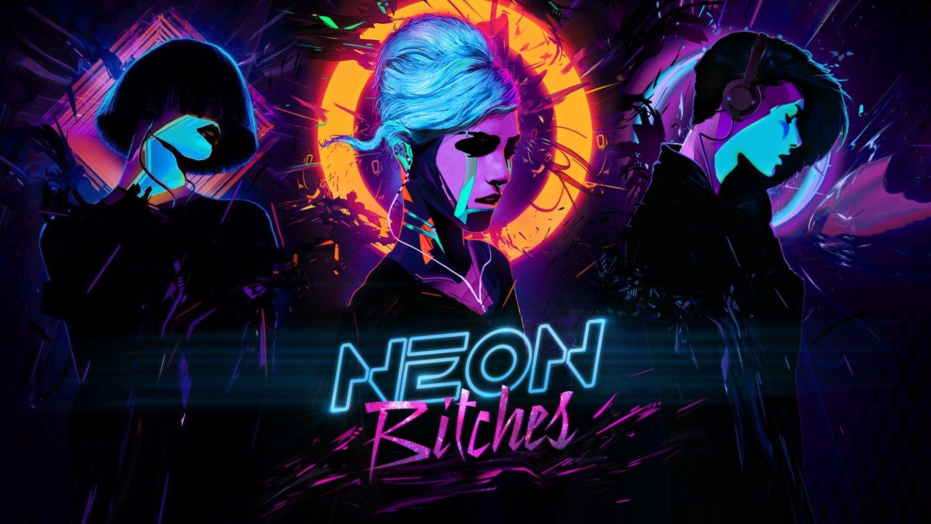 1920x1080 Download wallpaper neon, bitches, synthwave, bitch, girl, music, Desktop