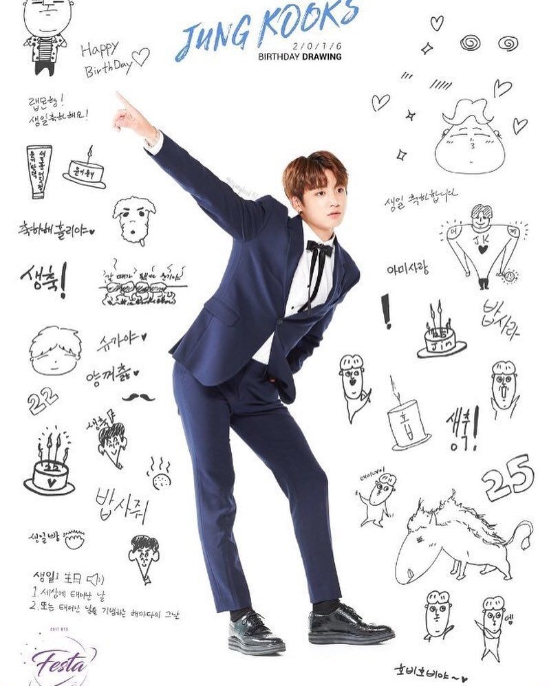 800x1000 JUNGKOOK BTS on Instagram: “These are the drawing that drew by Jungkook on members' birthday picture ❤️, Phone